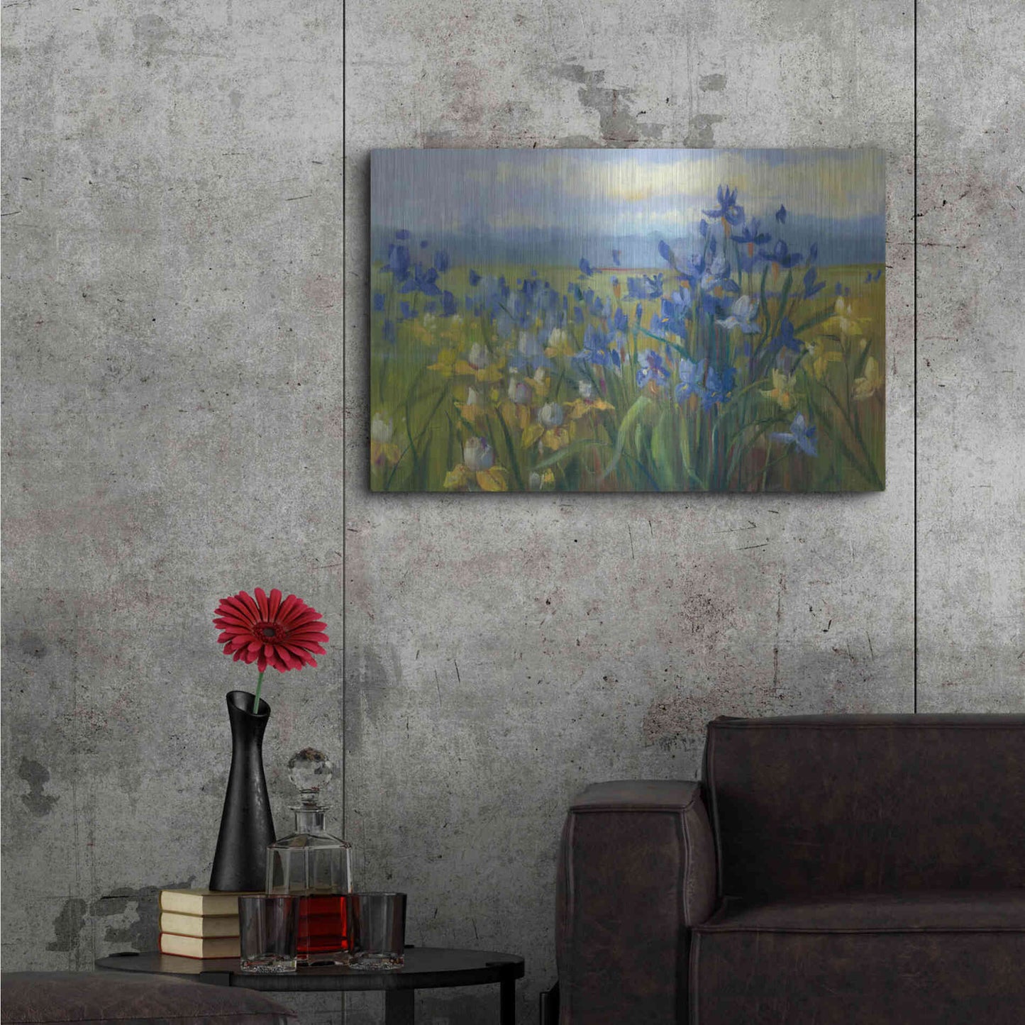 Luxe Metal Art 'Blue And Yellow Flower Field V2' by Carol Rowan, Metal Wall Art,36x24