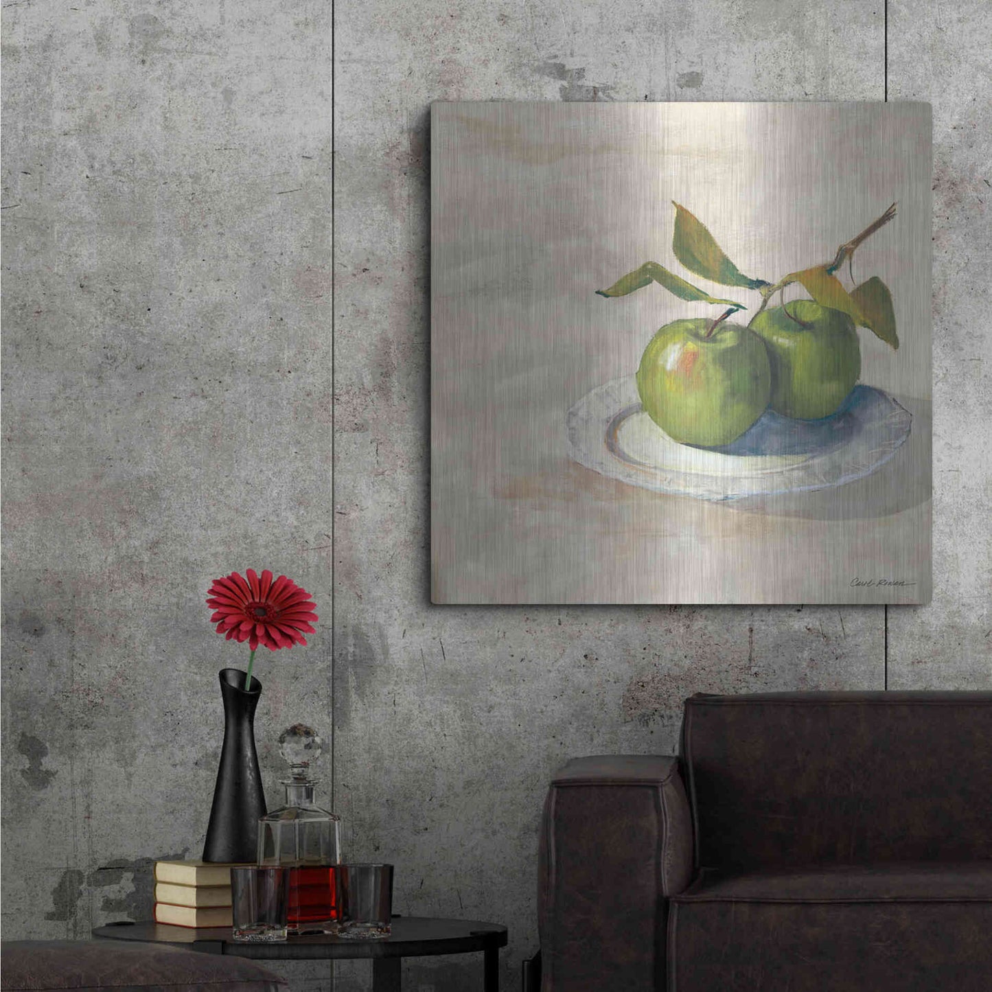 Luxe Metal Art 'Green Apple I Neutral' by Carol Rowan, Metal Wall Art,36x36