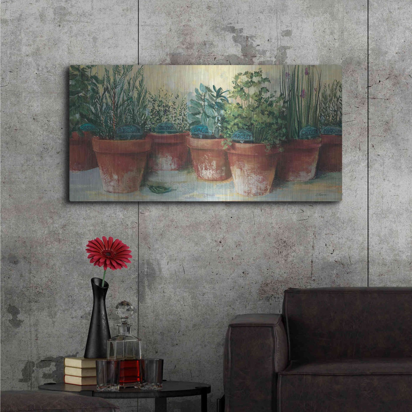 Luxe Metal Art 'Potted Herbs II' by Carol Rowan, Metal Wall Art,48x24