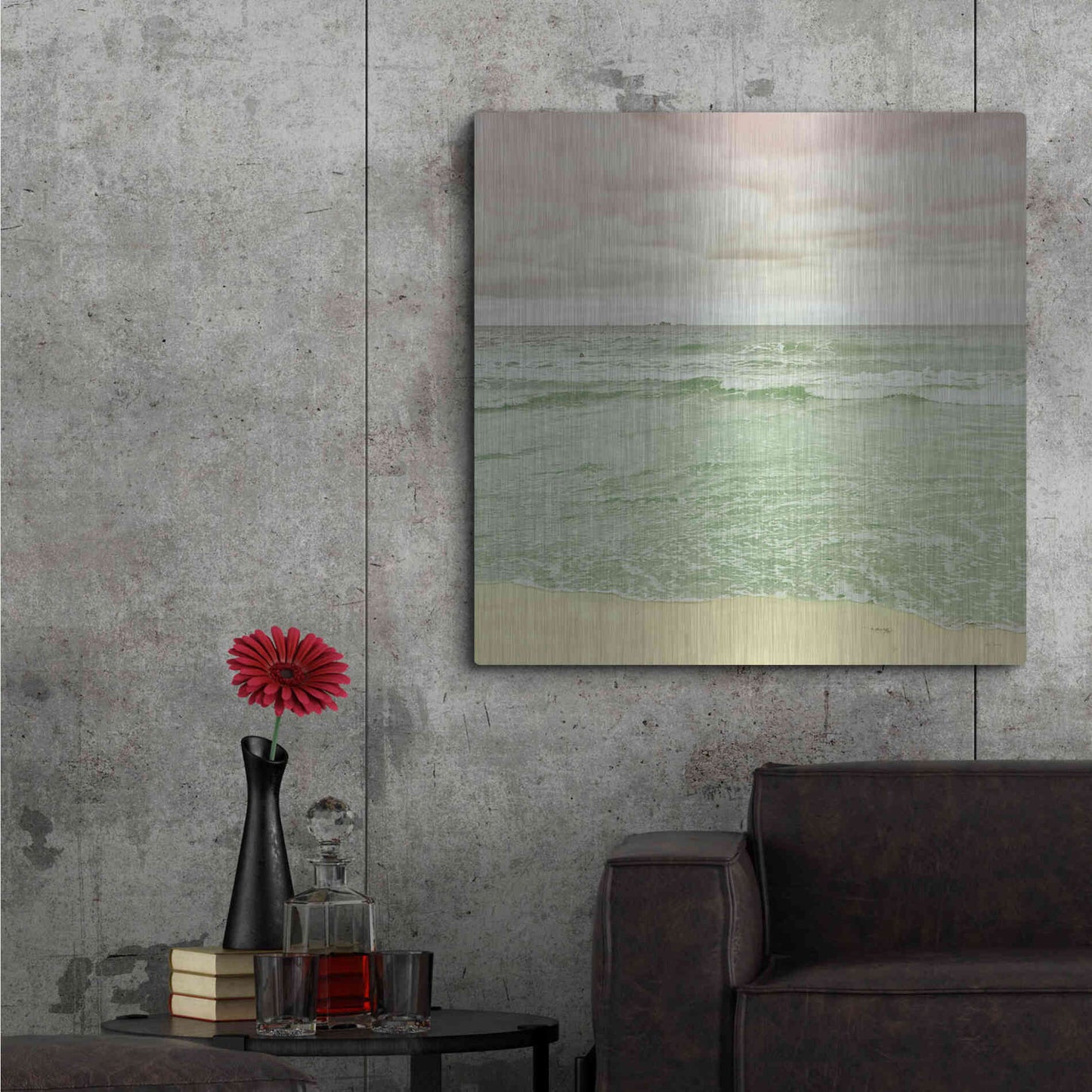 Luxe Metal Art 'Beach Tricolor Square' by Keri Bevan, Metal Wall Art,36x36