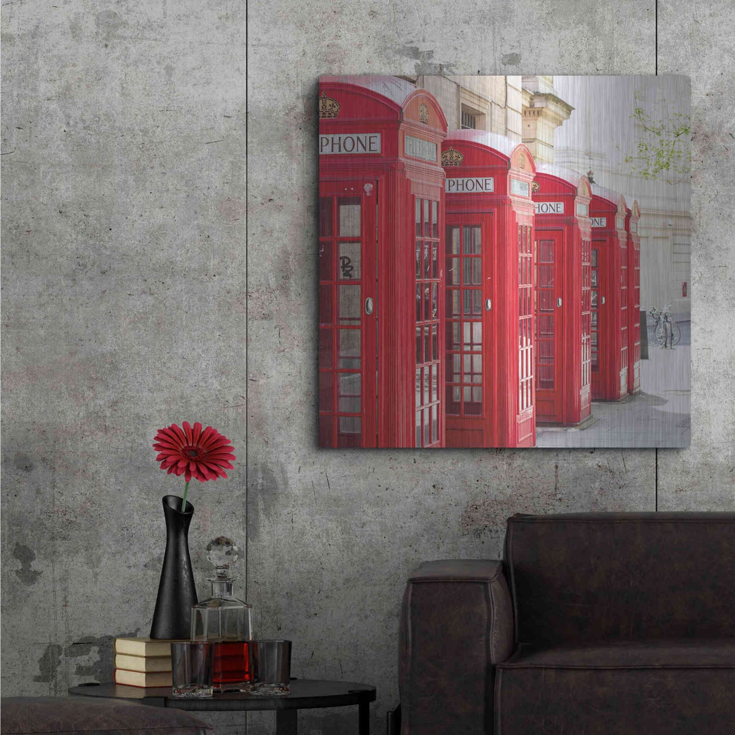 Luxe Metal Art 'Covent Garden Phone Boxes' by Keri Bevan, Metal Wall Art,36x36