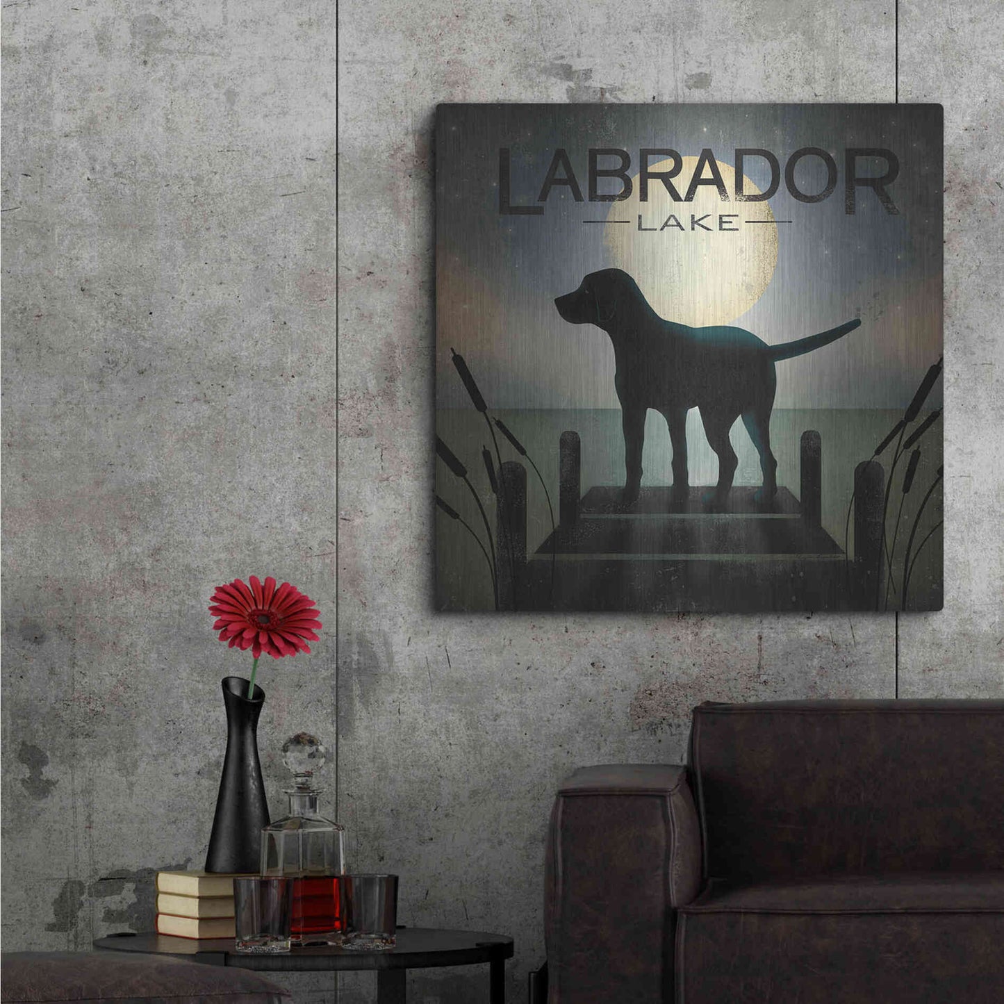 Luxe Metal Art 'Moonrise Black Dog - Labrador Lake 2' by Ryan Fowler, Metal Wall Art,36x36