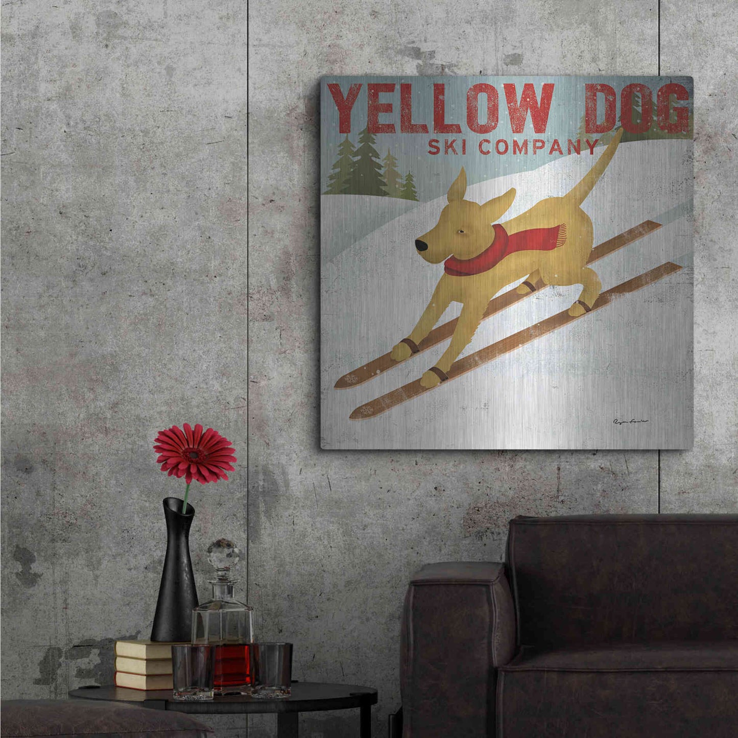 Luxe Metal Art 'Yellow Dog Ski Co' by Ryan Fowler, Metal Wall Art,36x36