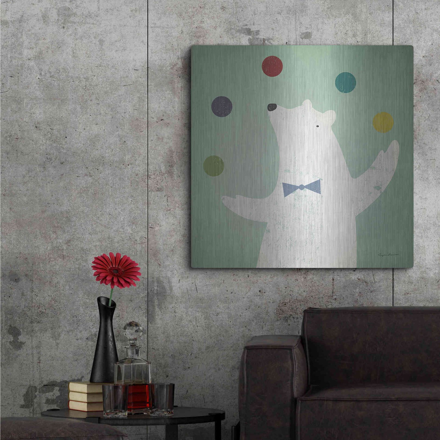 Luxe Metal Art 'Circus Polar Bear Colorful' by Ryan Fowler, Metal Wall Art,36x36