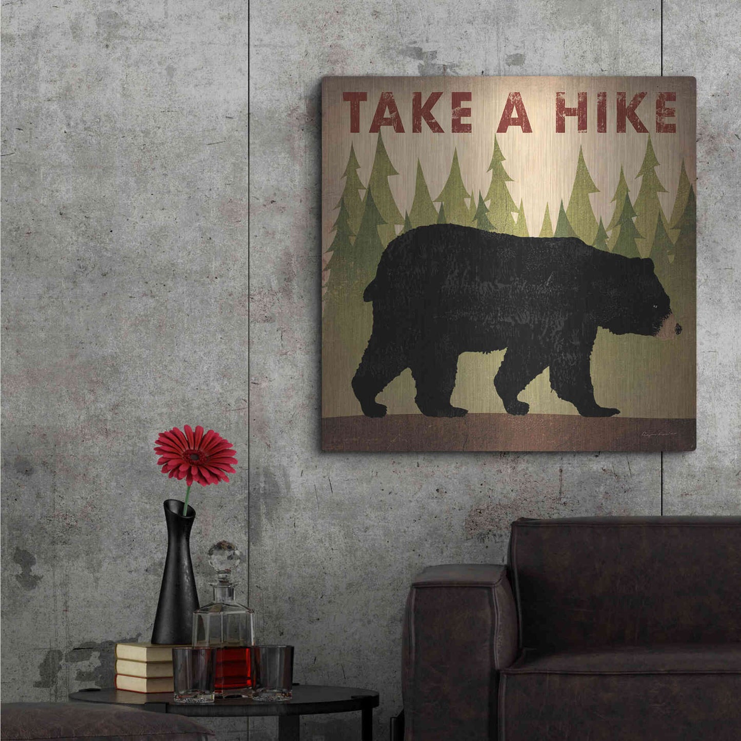 Luxe Metal Art 'Take A Hike Black Bear' by Ryan Fowler, Metal Wall Art,36x36