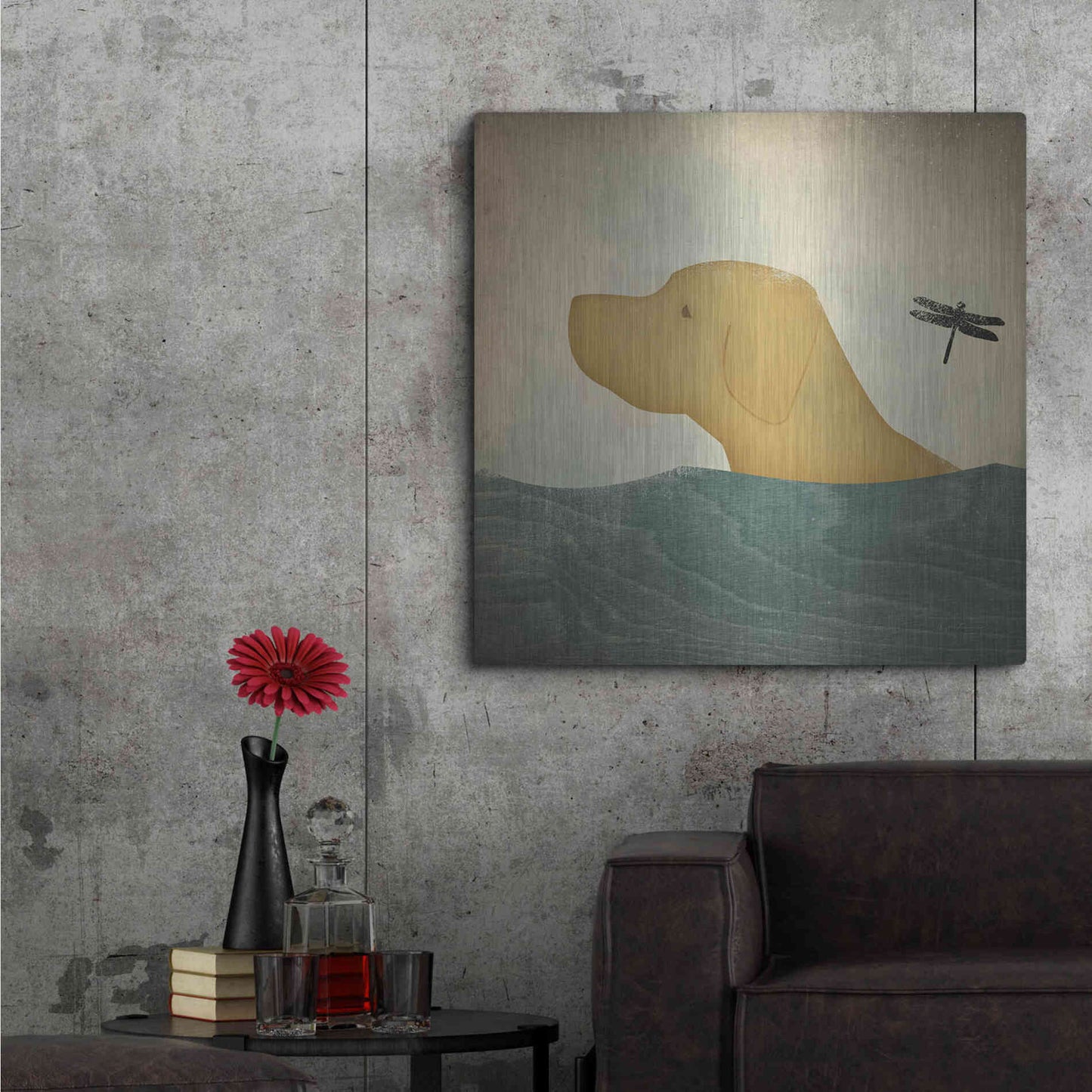 Luxe Metal Art 'Yellow Dog Swim' by Ryan Fowler, Metal Wall Art,36x36