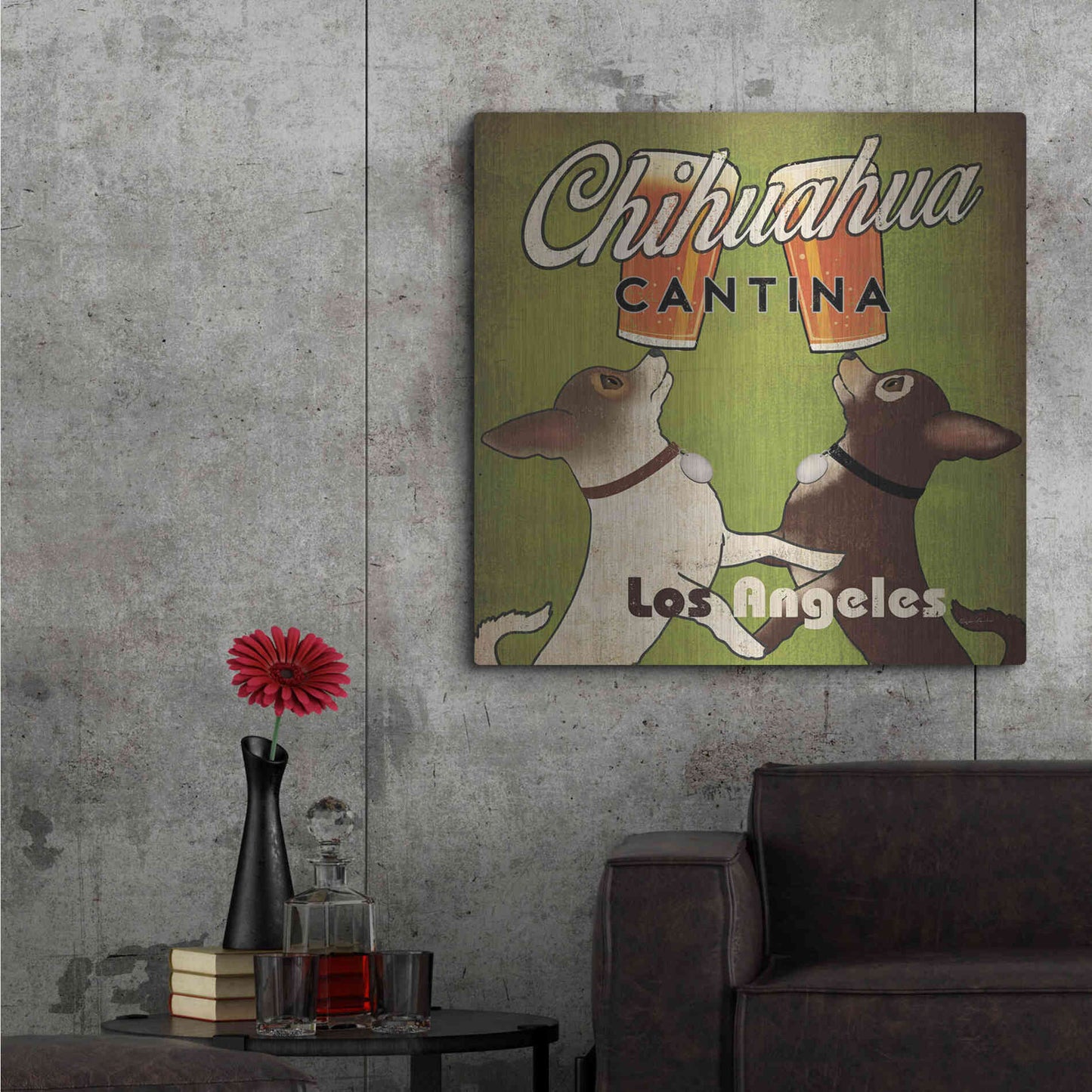 Luxe Metal Art 'Double Chihuahua Crop Los Angeles' by Ryan Fowler, Metal Wall Art,36x36