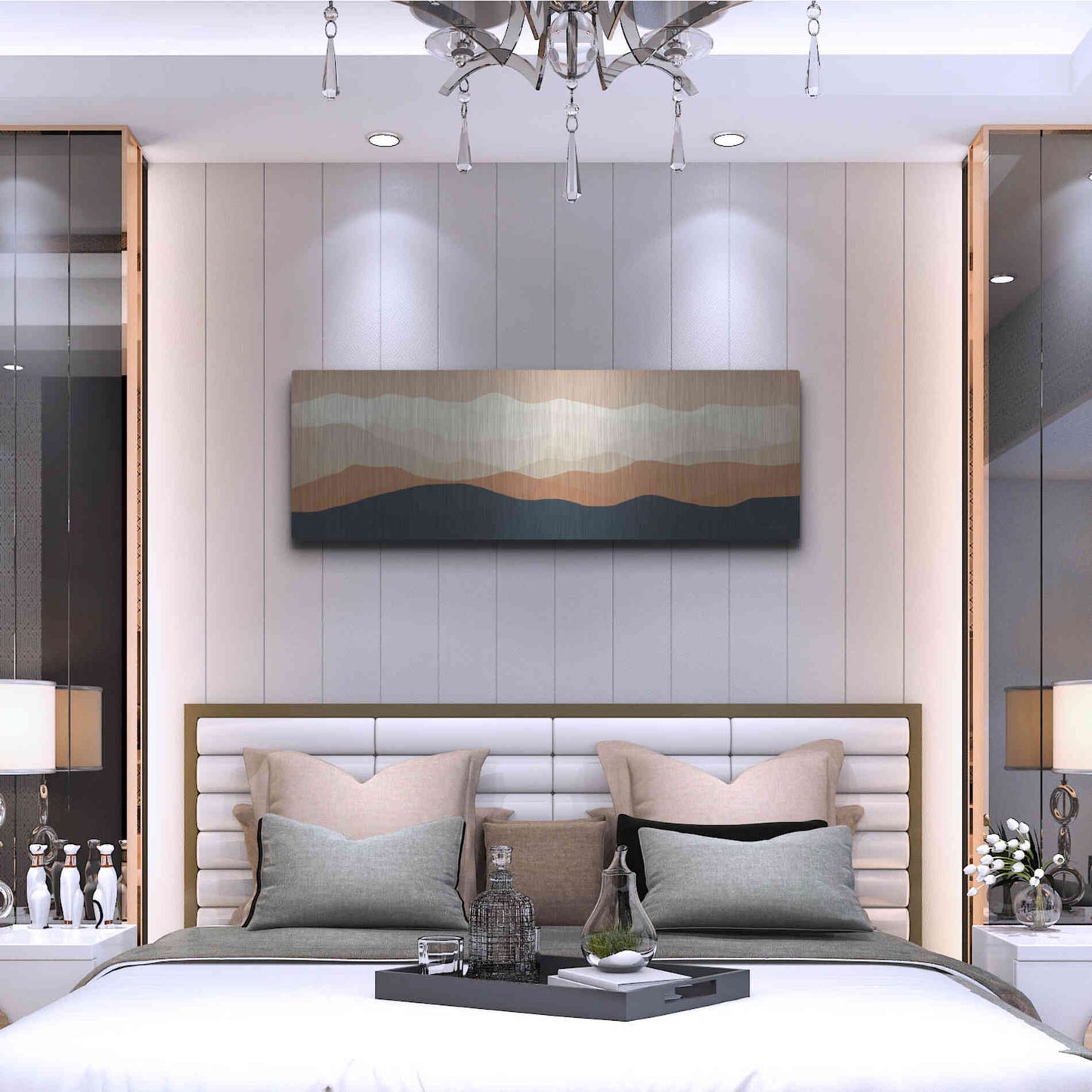 Luxe Metal Art 'Terra Cotta Sky Mountains' by Ryan Fowler, Metal Wall Art,48x16