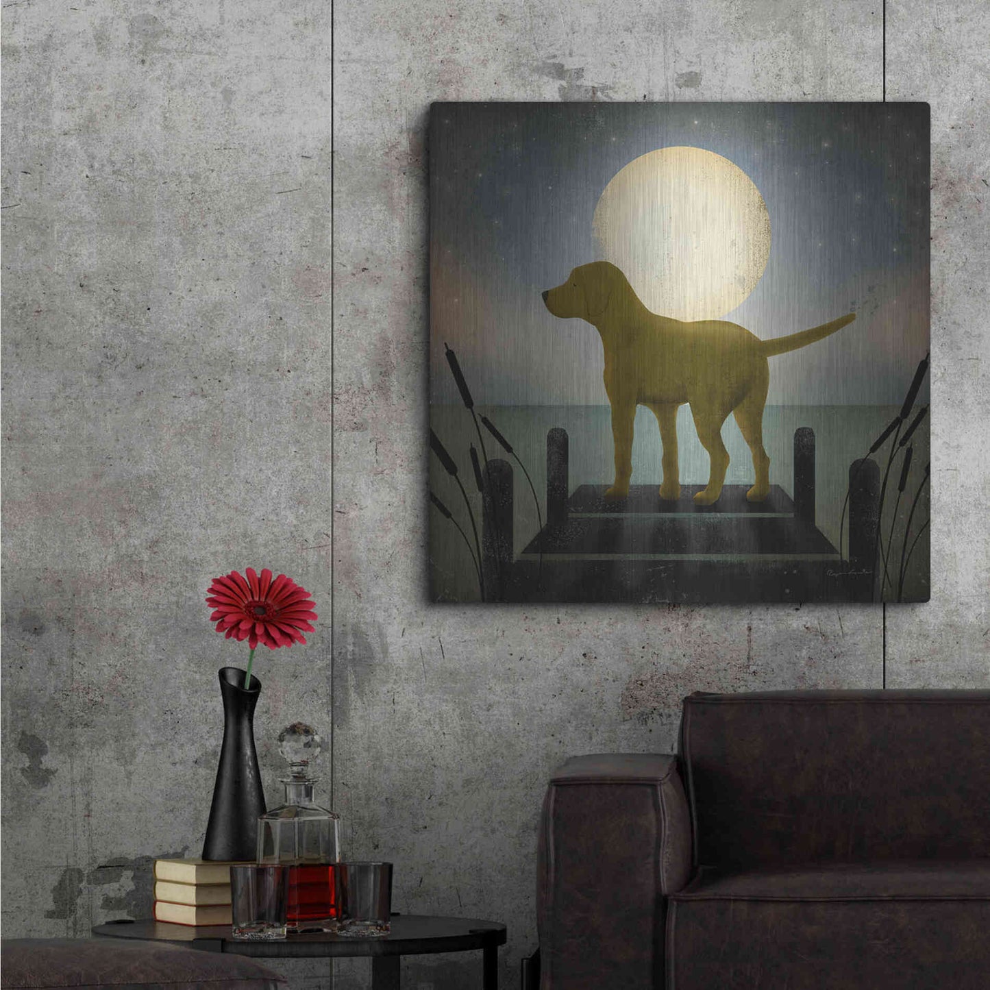 Luxe Metal Art 'Moonrise Yellow Dog' by Ryan Fowler, Metal Wall Art,36x36