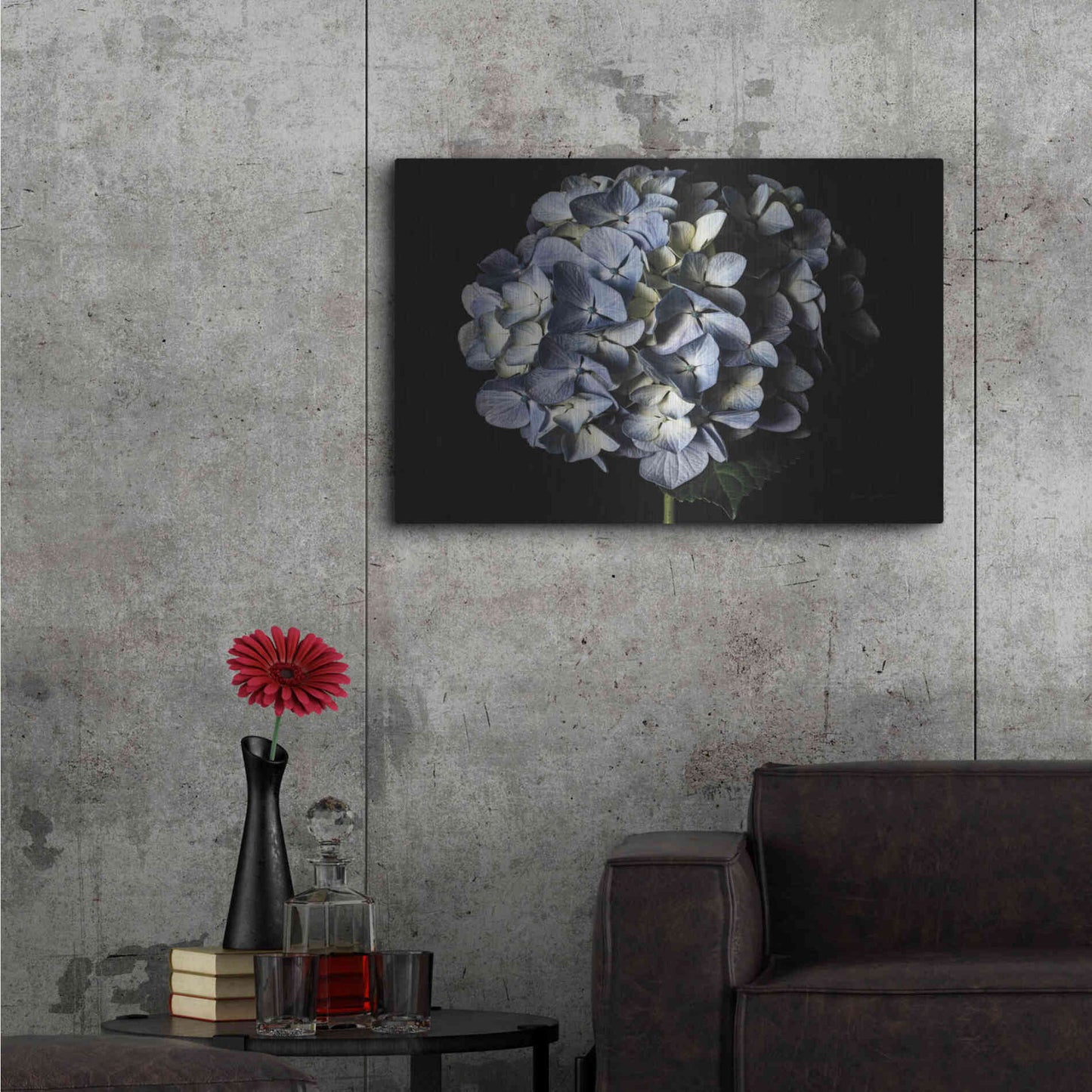 Luxe Metal Art 'Pale Blue Hydrangea' by Elise Catterall, Metal Wall Art,36x24
