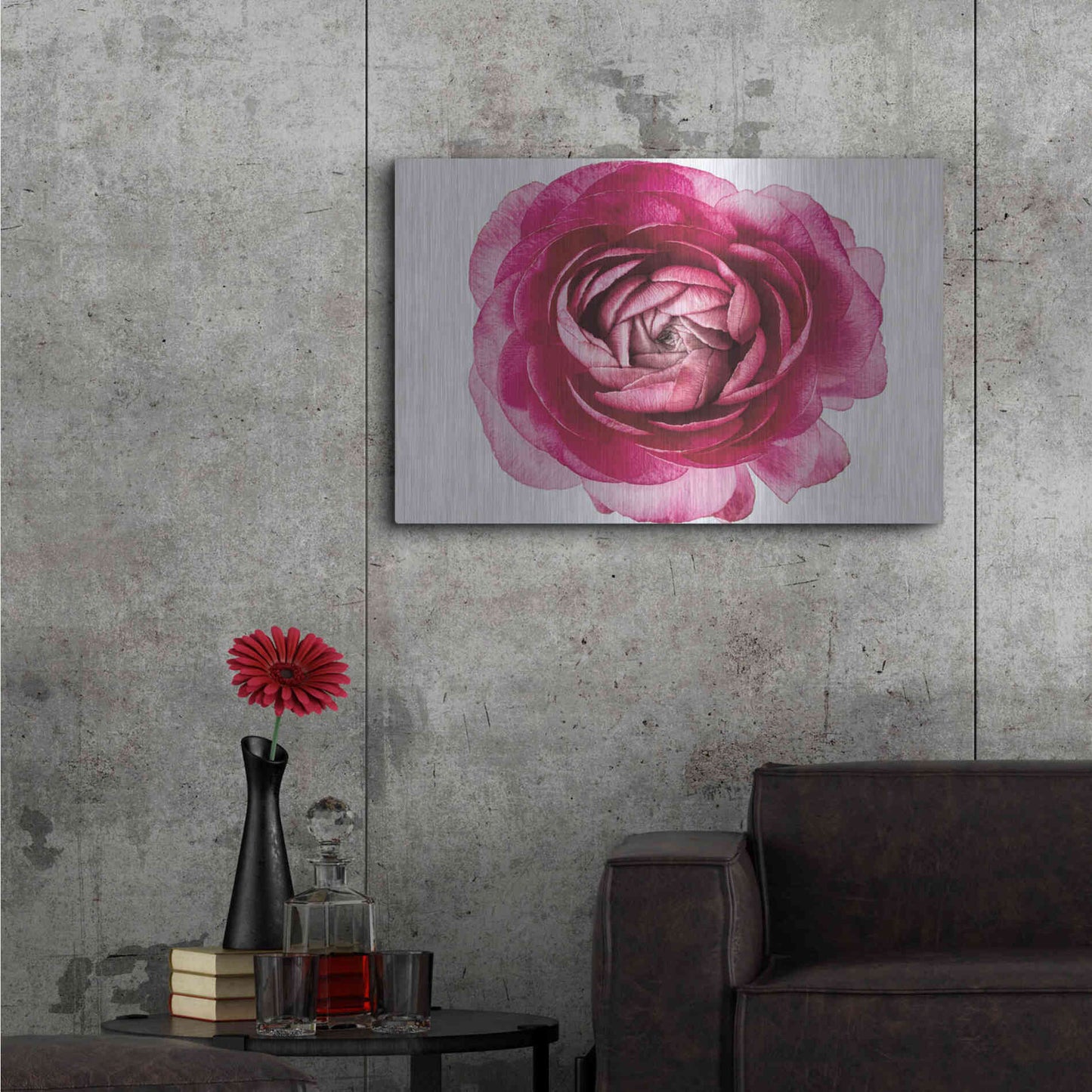 Luxe Metal Art 'Pink Ranunculus on White' by Elise Catterall, Metal Wall Art,36x24