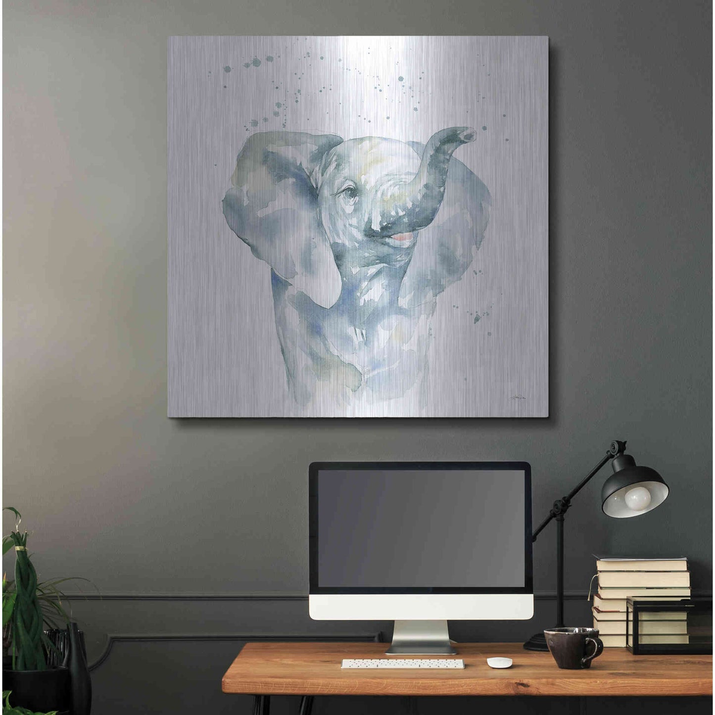 Luxe Metal Art 'Baby Elephant' by Katrina Pete, Metal Wall Art,36x36