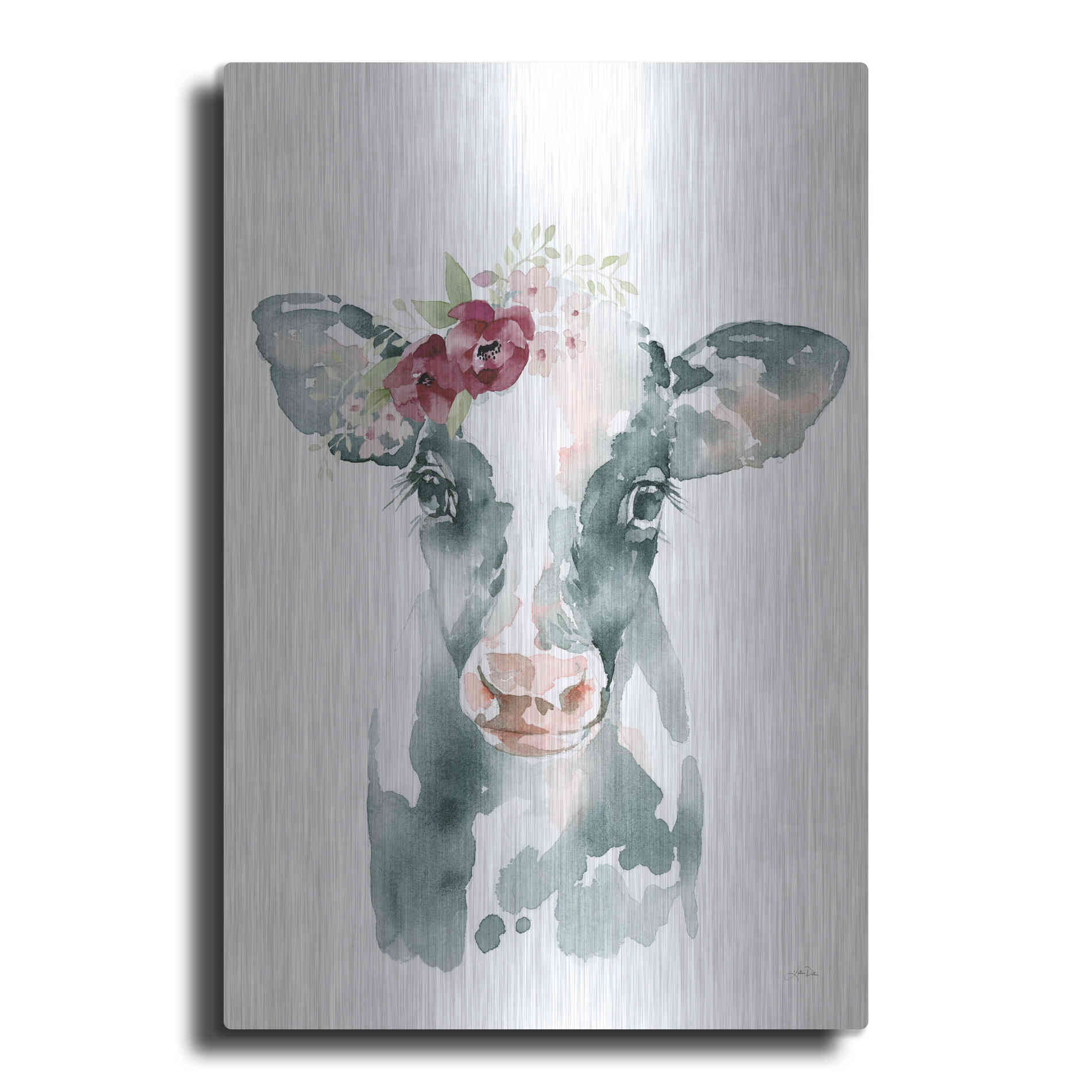 Luxe Metal Art 'Floral Cow' by Katrina Pete, Metal Wall Art