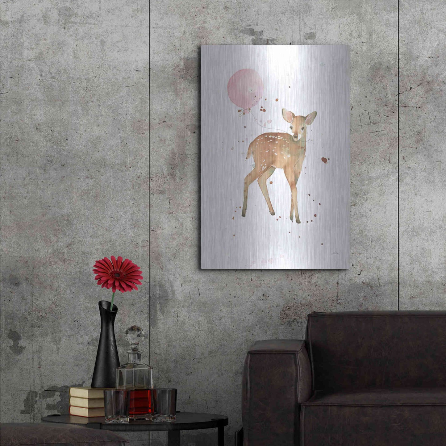 Luxe Metal Art 'Festive Fawn Pink Balloon' by Katrina Pete, Metal Wall Art,24x36