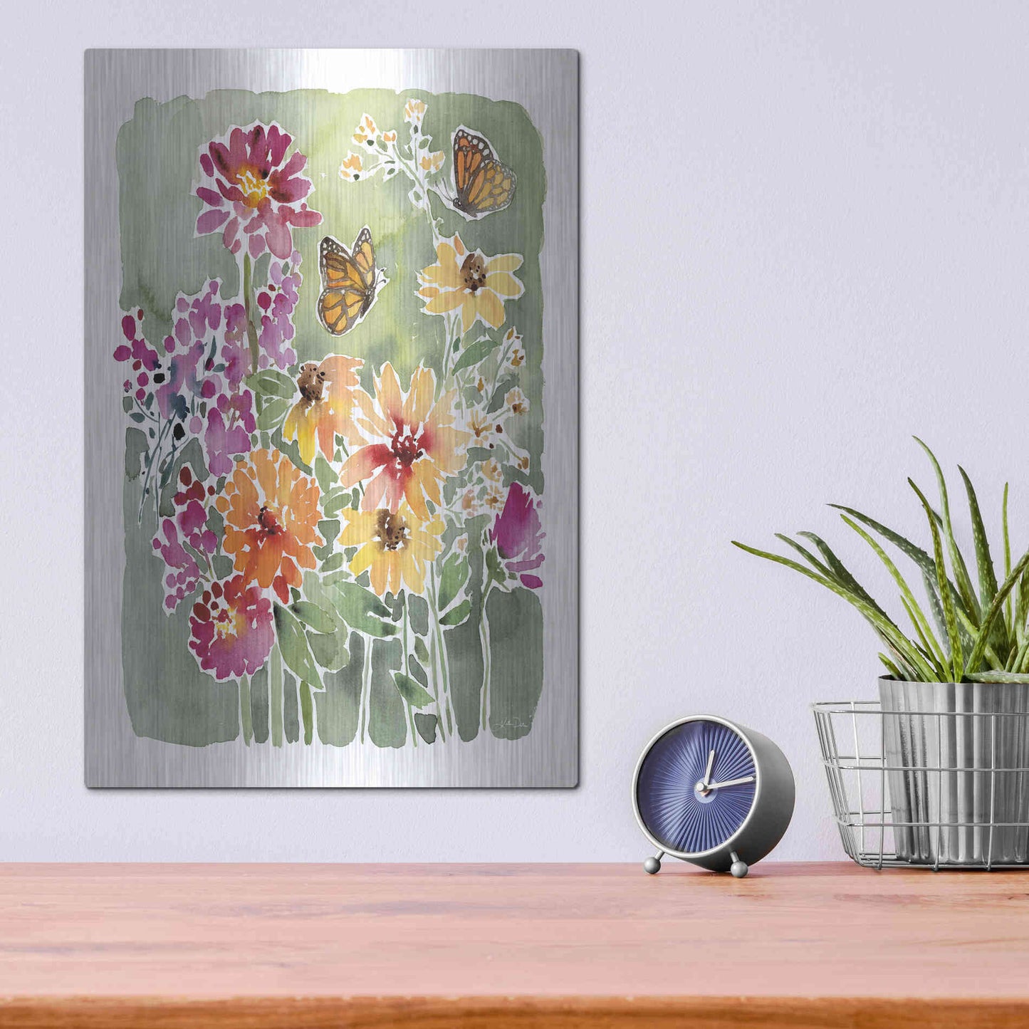 Luxe Metal Art 'Monarchs and Blooms' by Katrina Pete, Metal Wall Art,12x16
