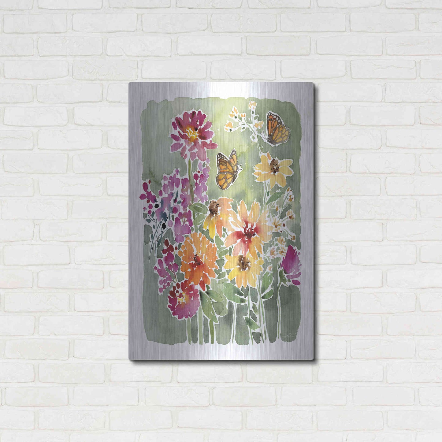 Luxe Metal Art 'Monarchs and Blooms' by Katrina Pete, Metal Wall Art,24x36