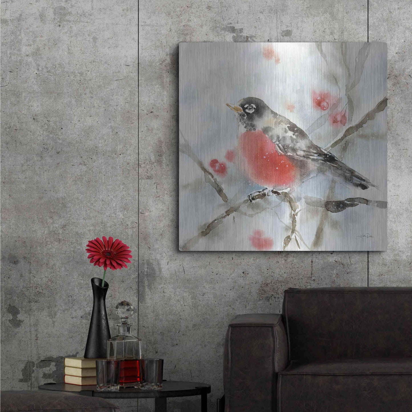 Luxe Metal Art 'Winter Robin' by Katrina Pete, Metal Wall Art,36x36