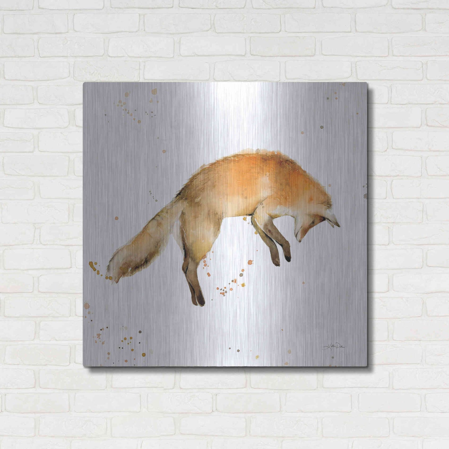 Luxe Metal Art 'Jumping Fox' by Katrina Pete, Metal Wall Art,36x36