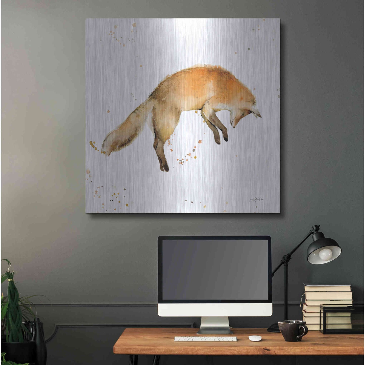 Luxe Metal Art 'Jumping Fox' by Katrina Pete, Metal Wall Art,36x36