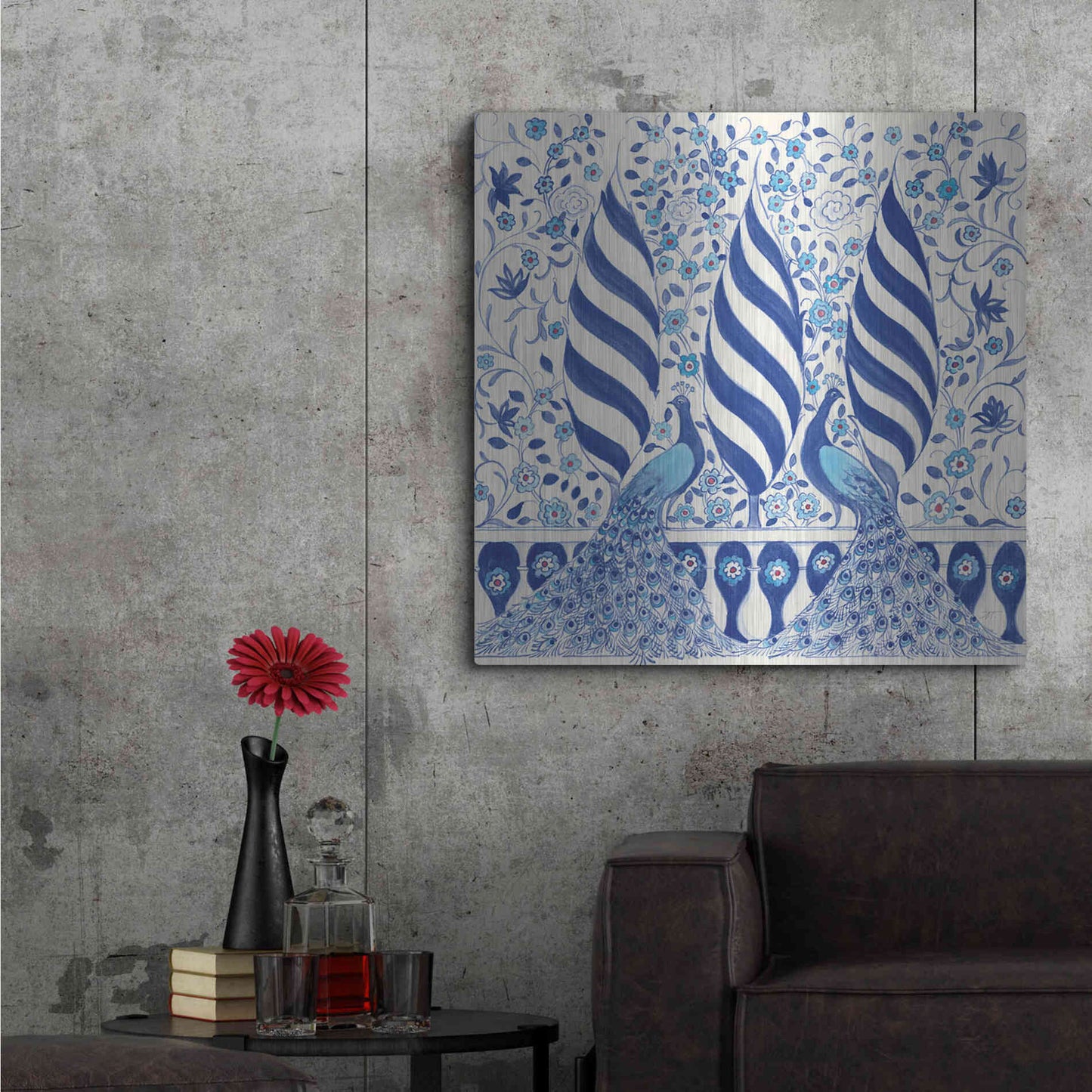 Luxe Metal Art 'Peacock Garden V' by Miranda Thomas, Metal Wall Art,36x36