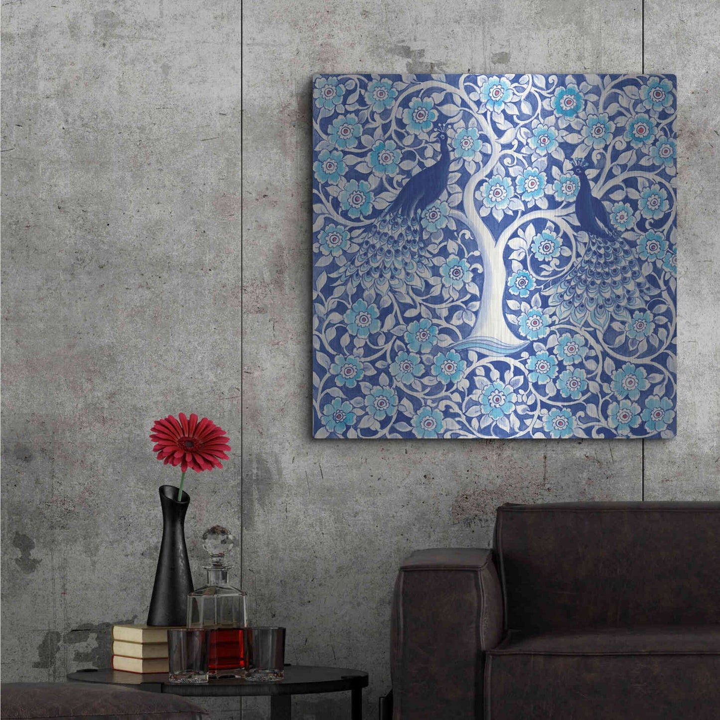 Luxe Metal Art 'Peacock Garden VII' by Miranda Thomas, Metal Wall Art,36x36