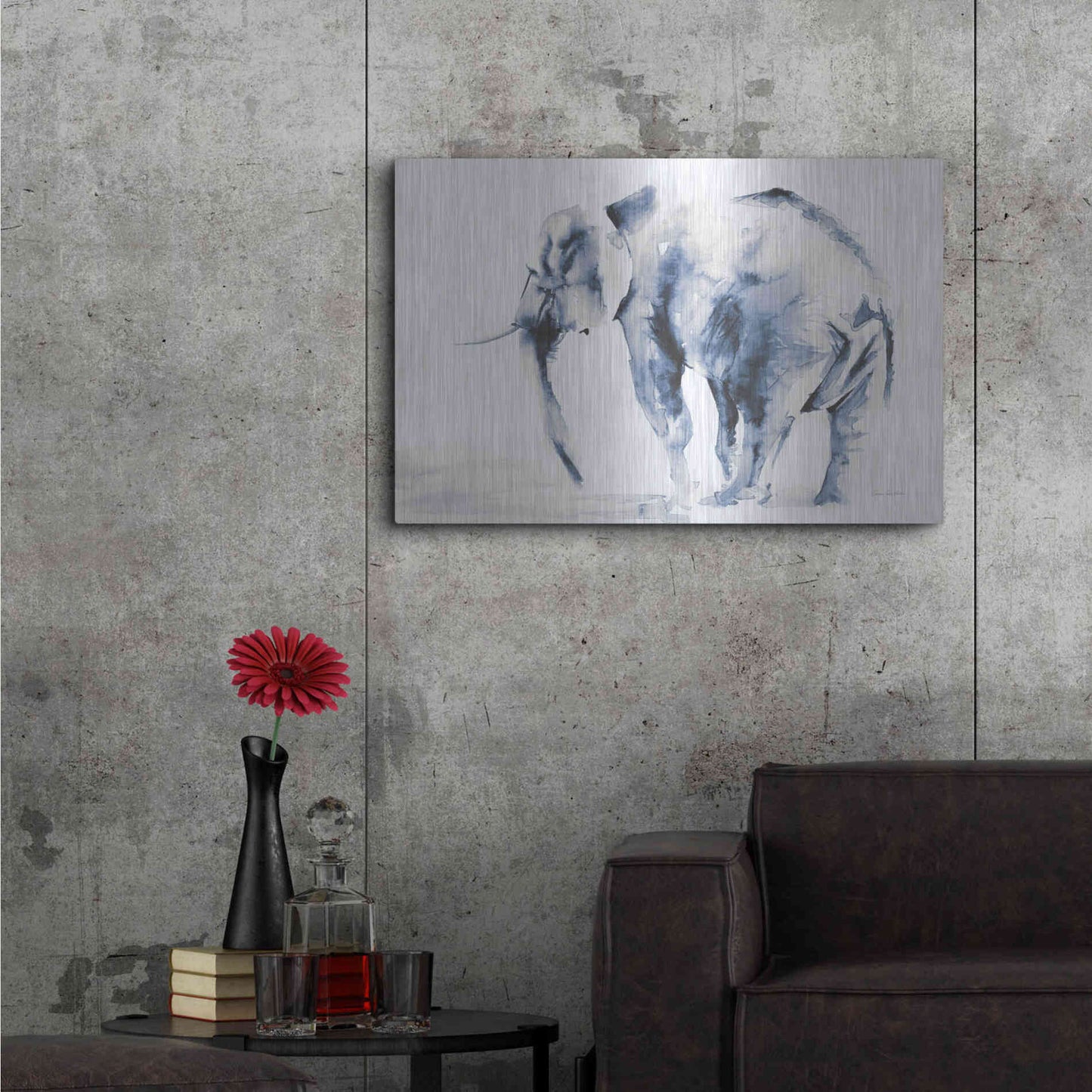 Luxe Metal Art 'Lone Elephant Blue Gray' by Alan Majchrowicz, Metal Wall Art,36x24