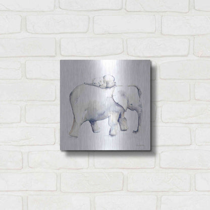 Luxe Metal Art 'Baby Elephant Love III' by Alan Majchrowicz, Metal Wall Art,12x12