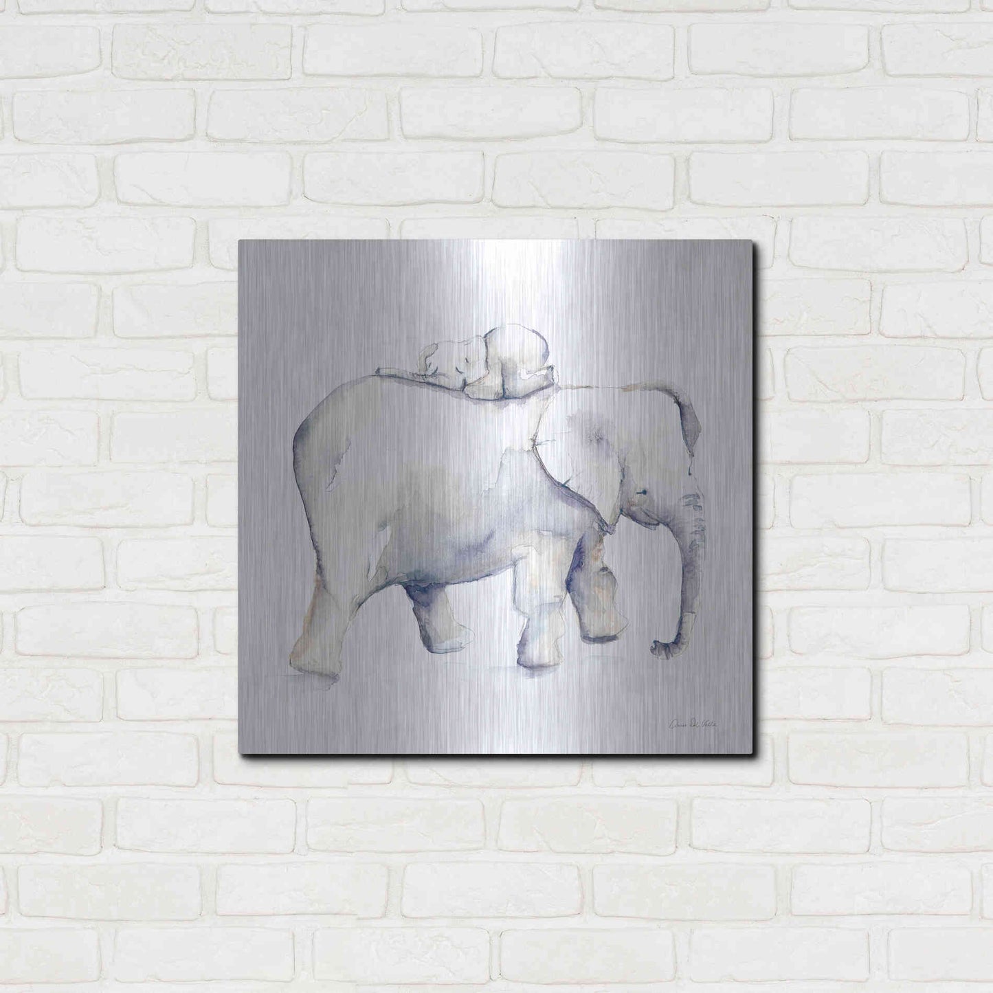 Luxe Metal Art 'Baby Elephant Love III' by Alan Majchrowicz, Metal Wall Art,24x24