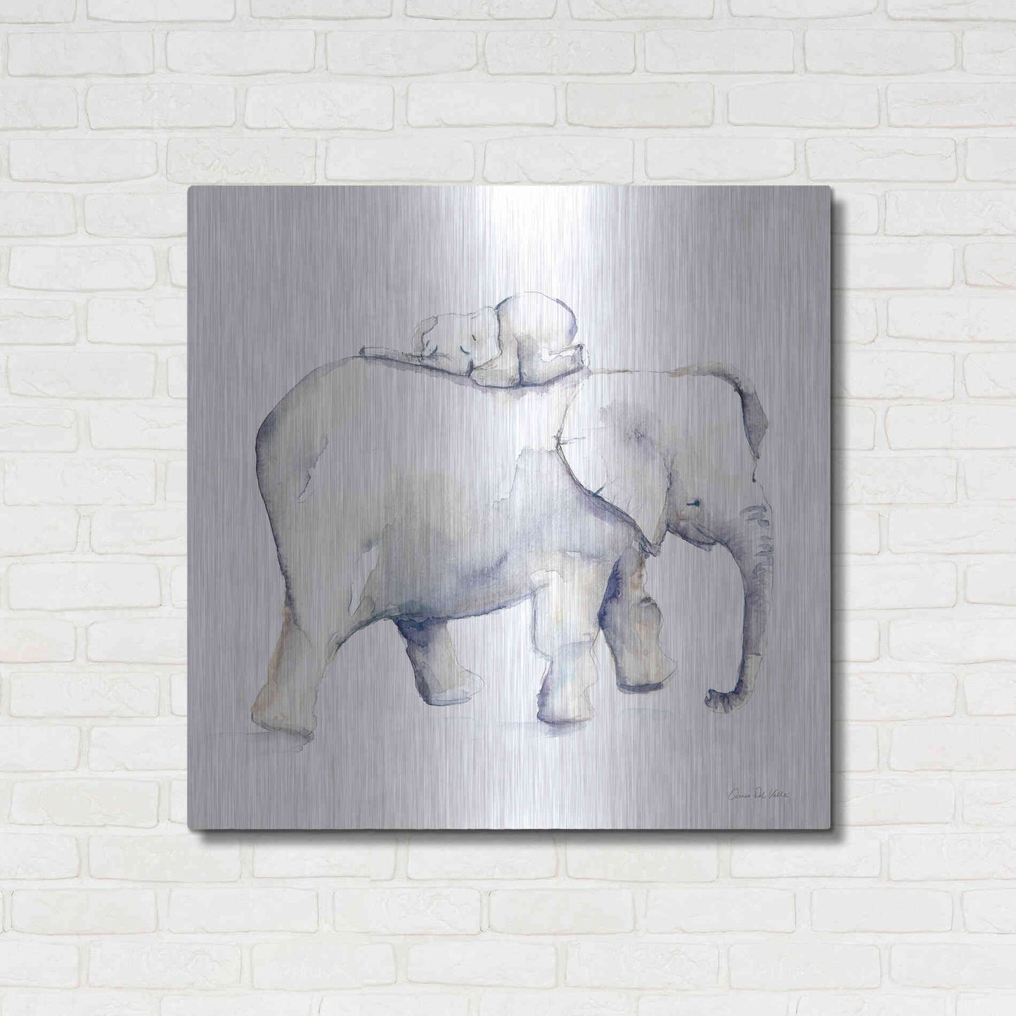 Luxe Metal Art 'Baby Elephant Love III' by Alan Majchrowicz, Metal Wall Art,36x36