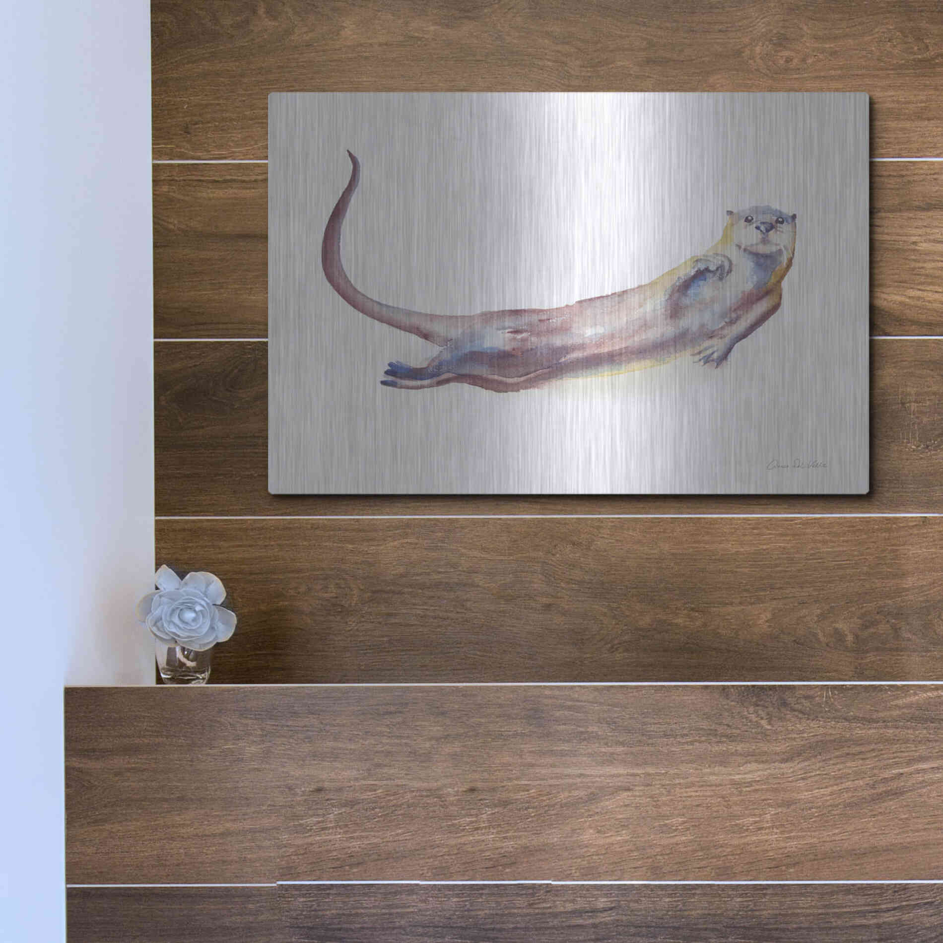 Luxe Metal Art 'Swimming Otter I' by Alan Majchrowicz, Metal Wall Art,16x12