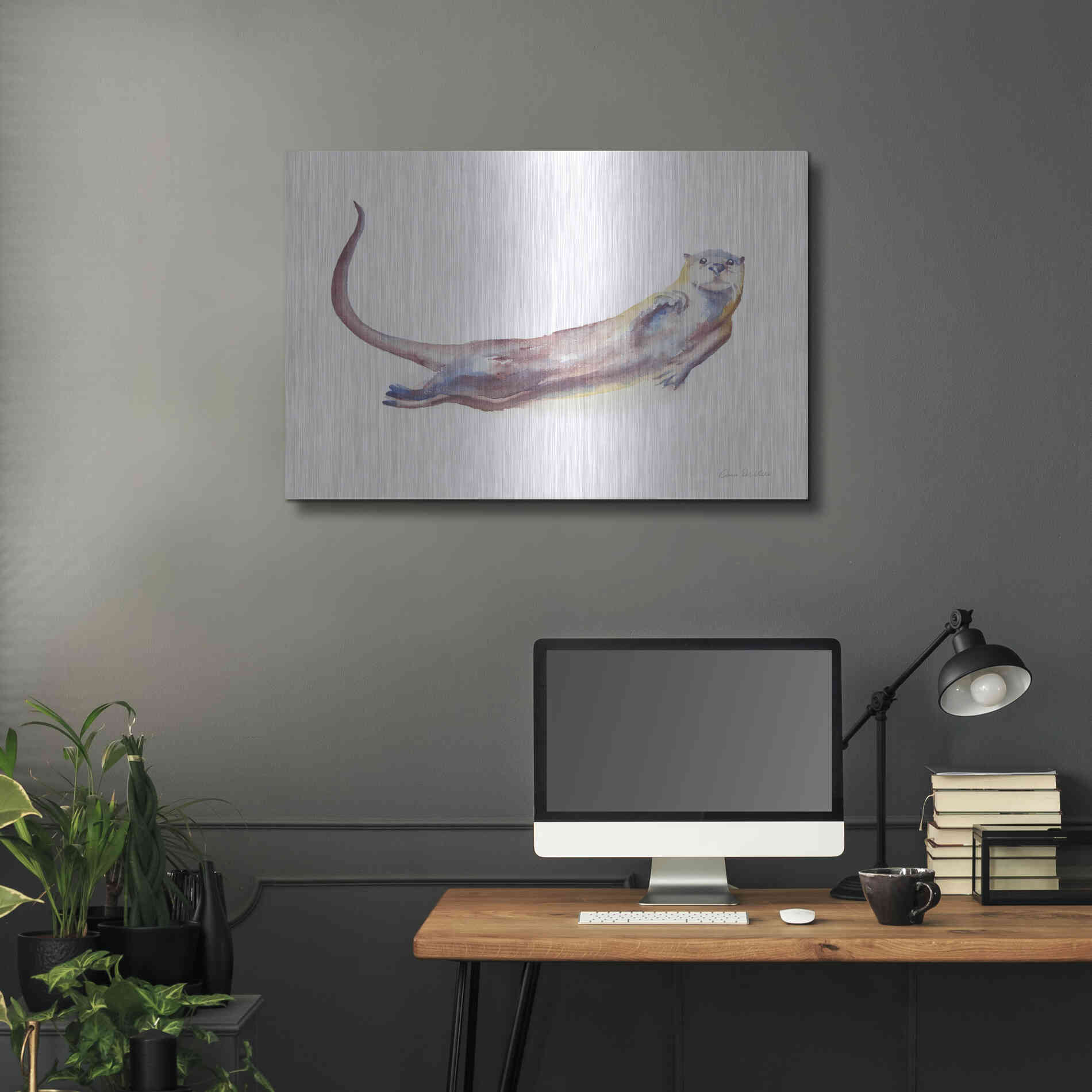 Luxe Metal Art 'Swimming Otter I' by Alan Majchrowicz, Metal Wall Art,36x24