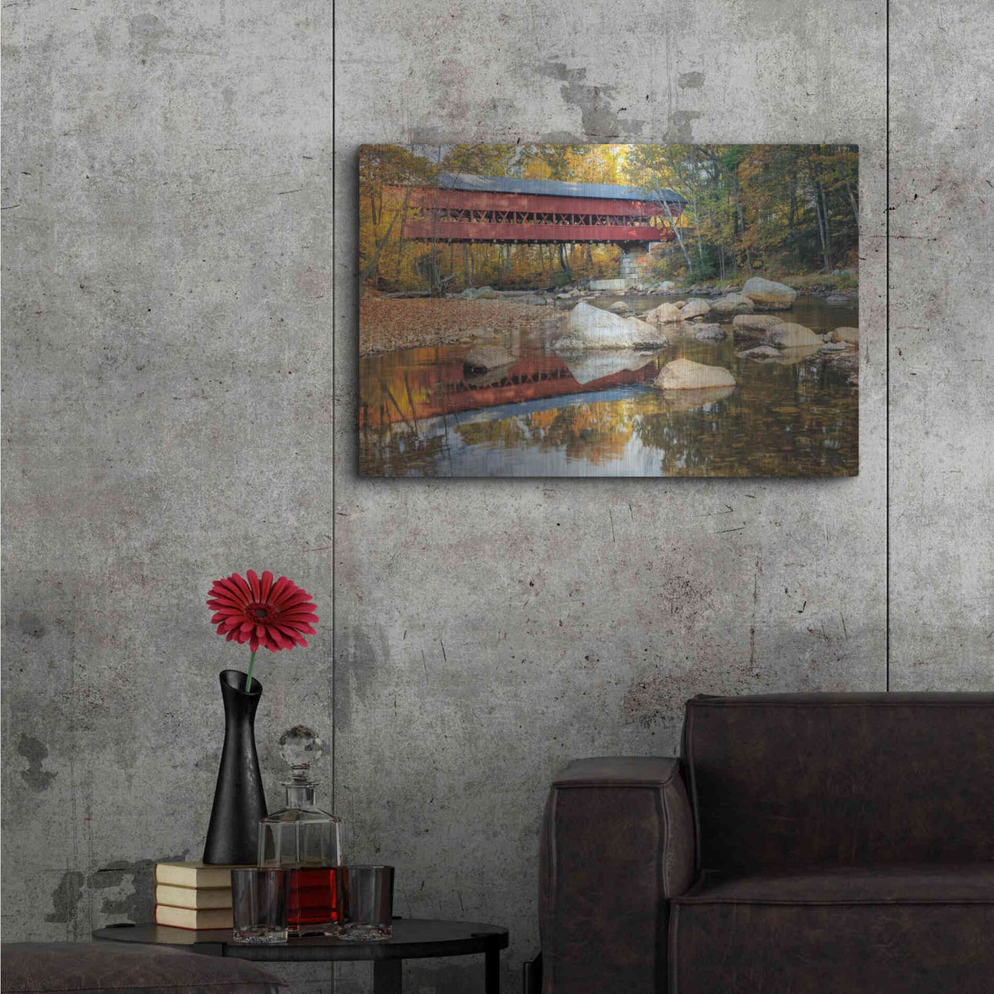 Luxe Metal Art 'Swift River Covered Bridge' by Alan Majchrowicz, Metal Wall Art,36x24