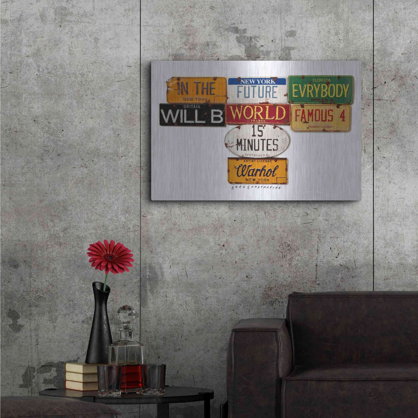 Luxe Metal Art 'Warhol Everybody Famous' by Gregory Constantine, Metal Wall Art,36x24