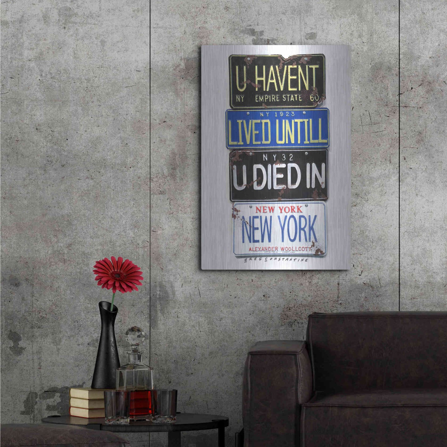 Luxe Metal Art 'Woolcott Died In NY' by Gregory Constantine, Metal Wall Art,24x36