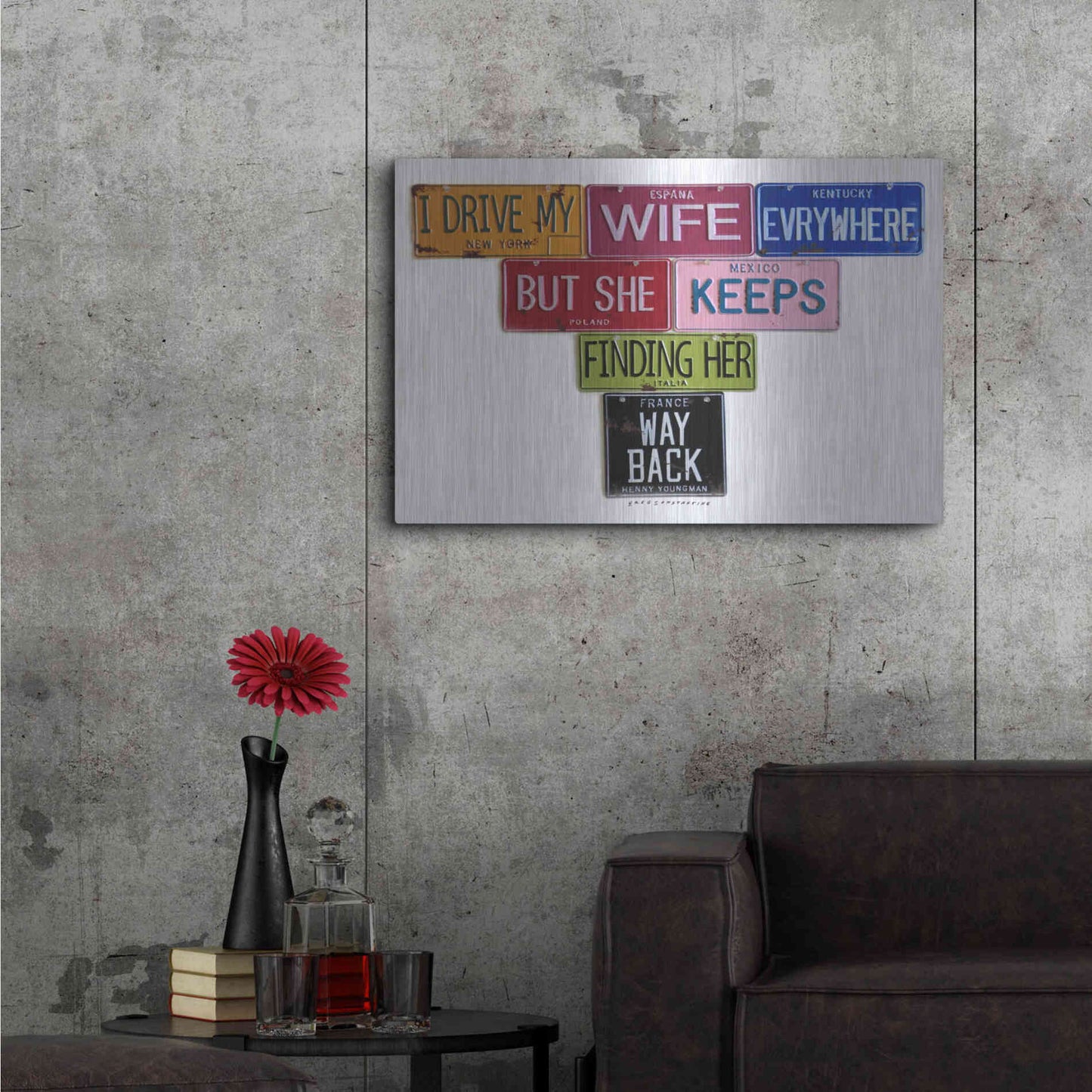 Luxe Metal Art 'Youngman I Drive My Wife' by Gregory Constantine, Metal Wall Art,36x24