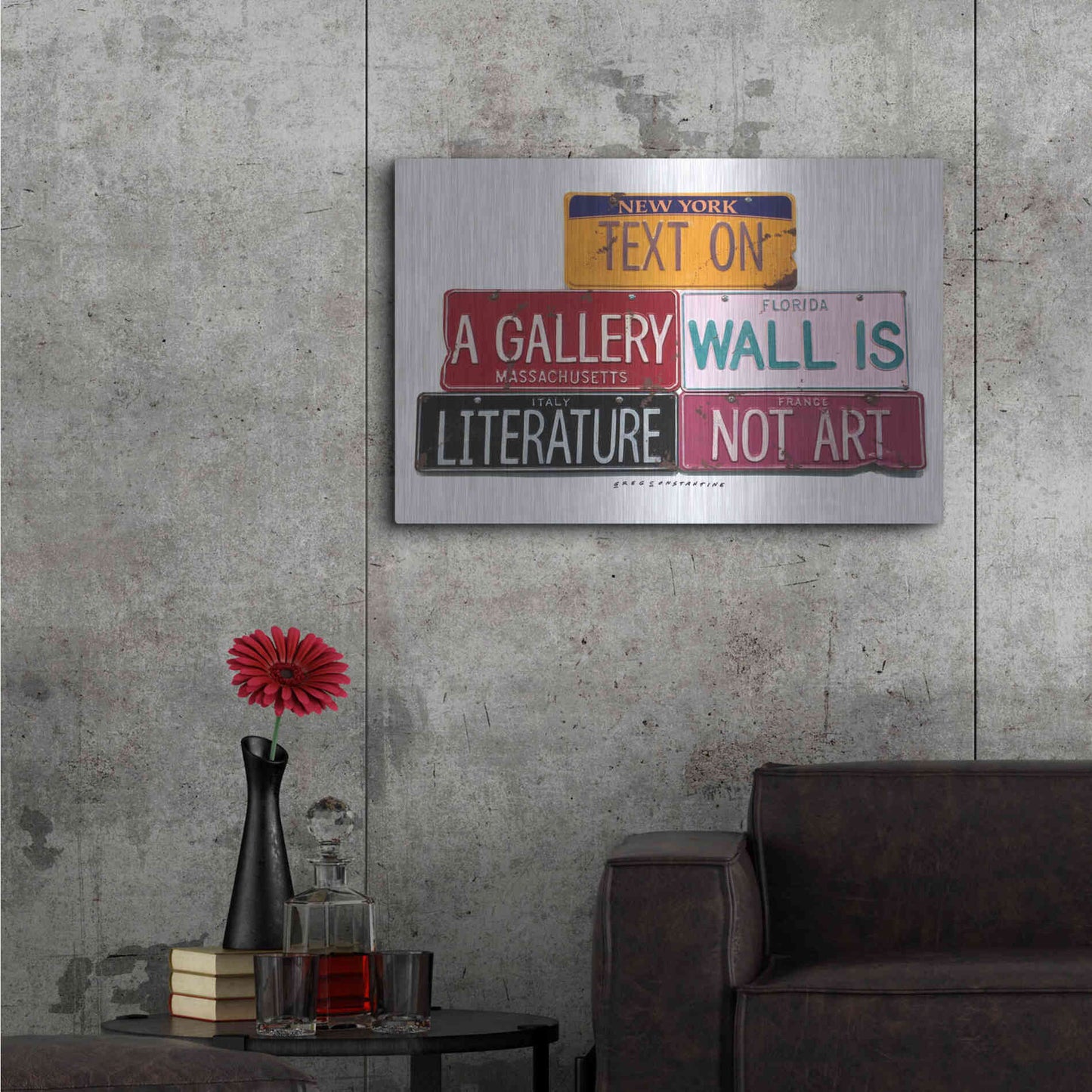 Luxe Metal Art 'Text On Gallery Wall' by Gregory Constantine, Metal Wall Art,36x24