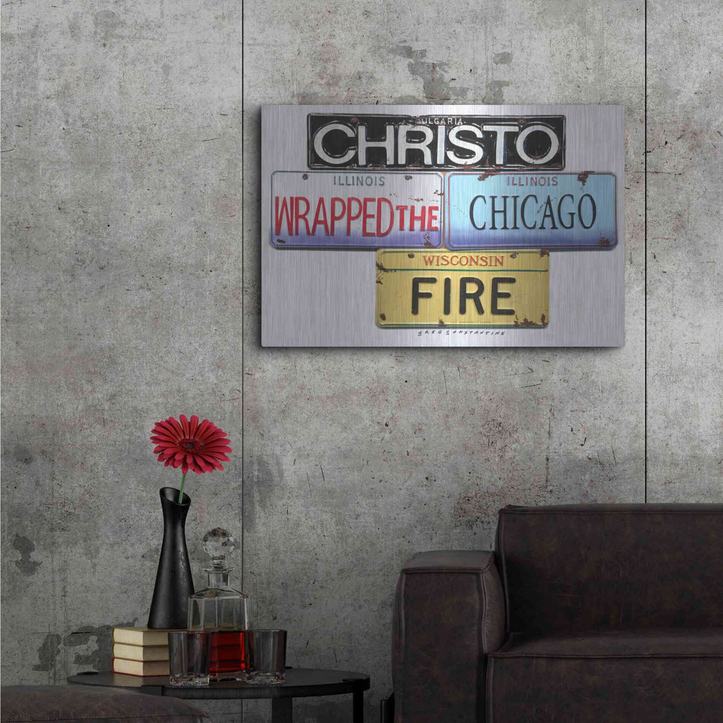 Luxe Metal Art 'Christo Chicago Fire' by Gregory Constantine, Metal Wall Art,36x24
