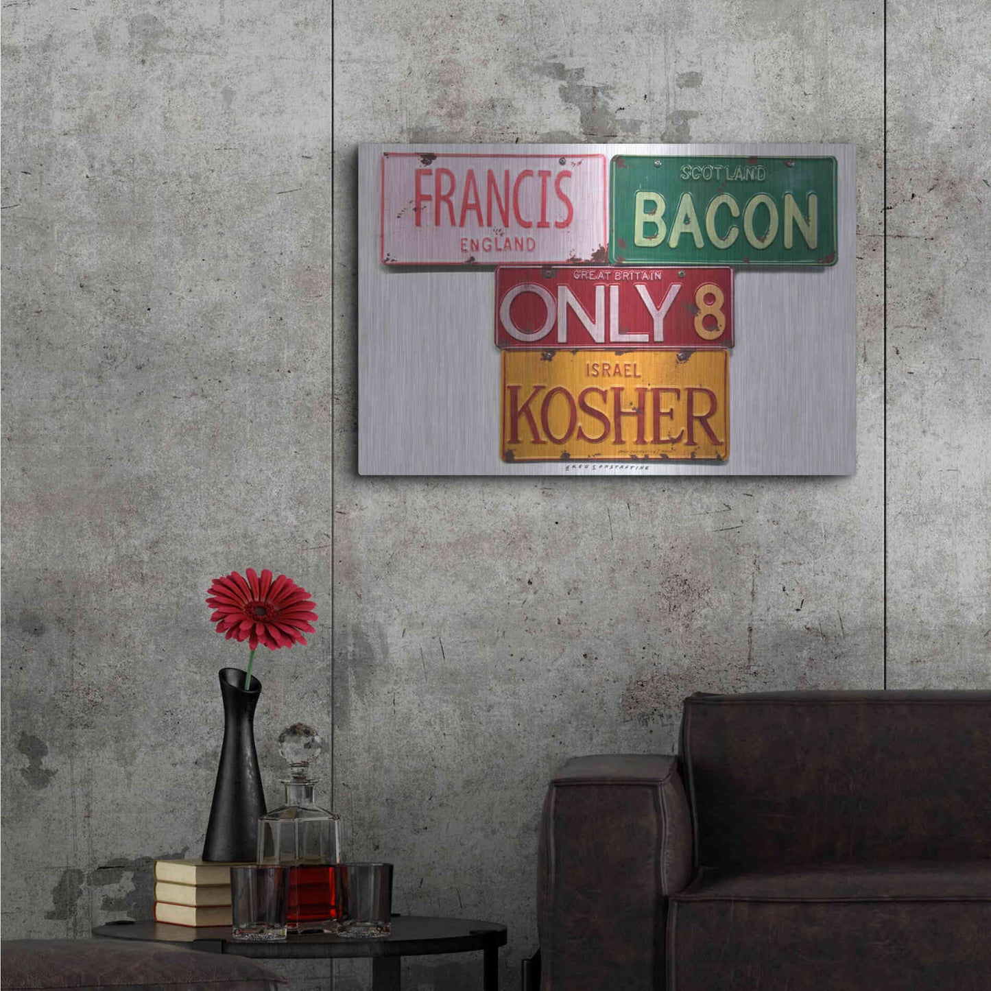 Luxe Metal Art 'Bacon Kosher' by Gregory Constantine, Metal Wall Art,36x24