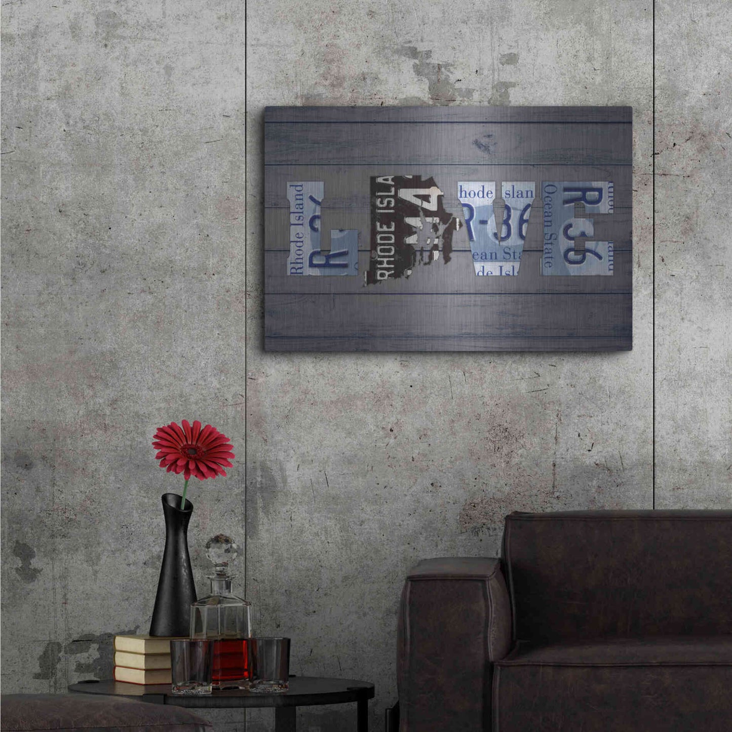 Luxe Metal Art 'RI State Love' by Design Turnpike, Metal Wall Art,36x24