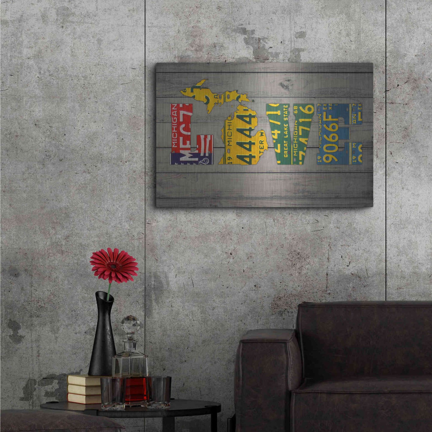 Luxe Metal Art 'MICH State Love' by Design Turnpike, Metal Wall Art,36x24