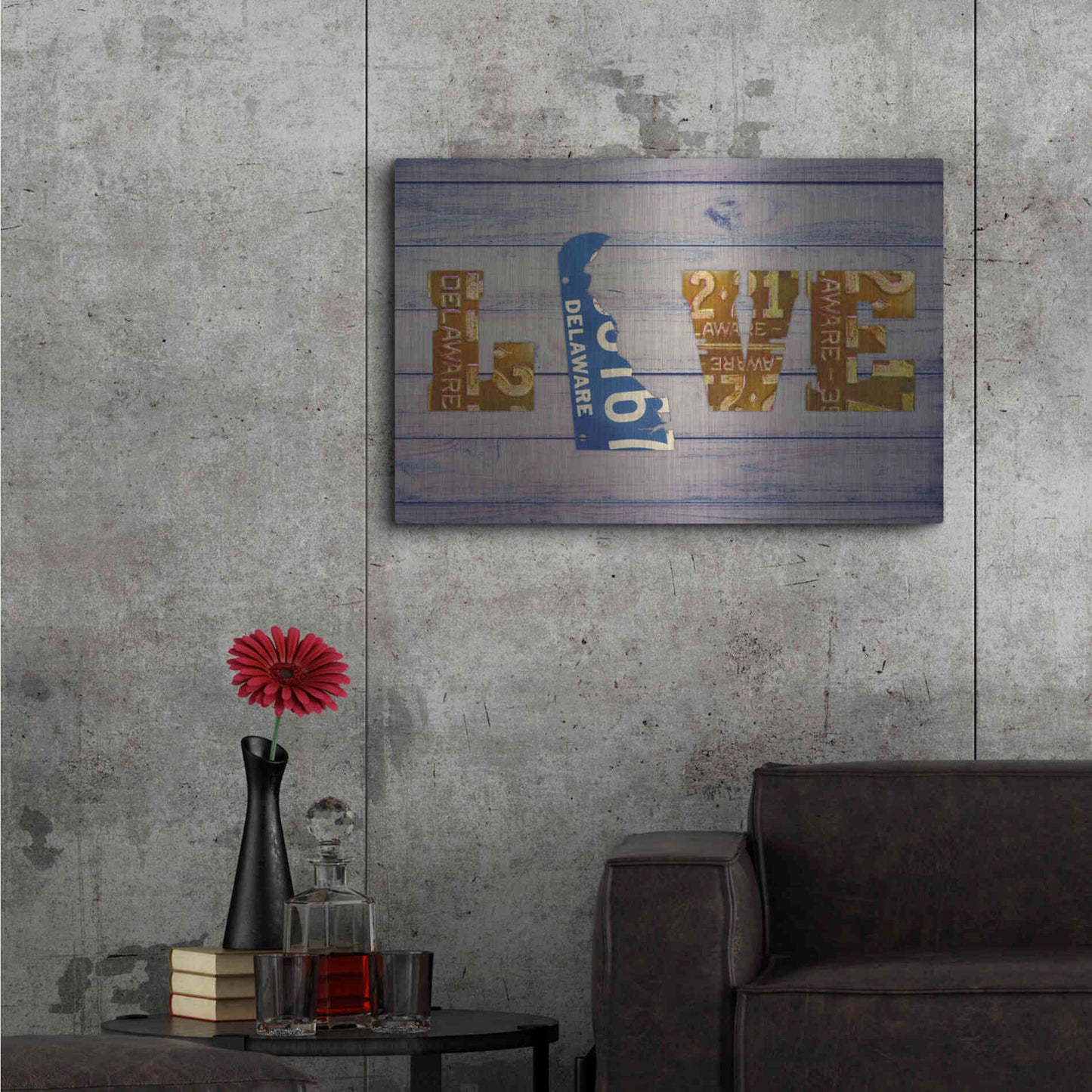 Luxe Metal Art 'DE State Love' by Design Turnpike, Metal Wall Art,36x24