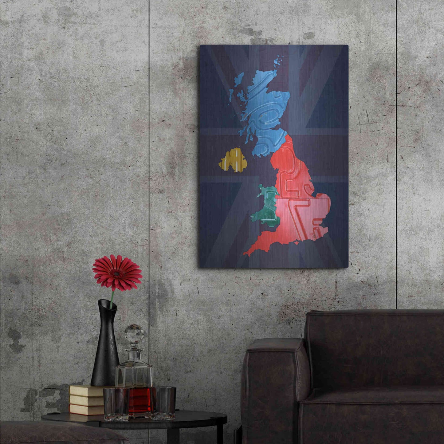 Luxe Metal Art 'UK Map' by Design Turnpike, Metal Wall Art,24x36