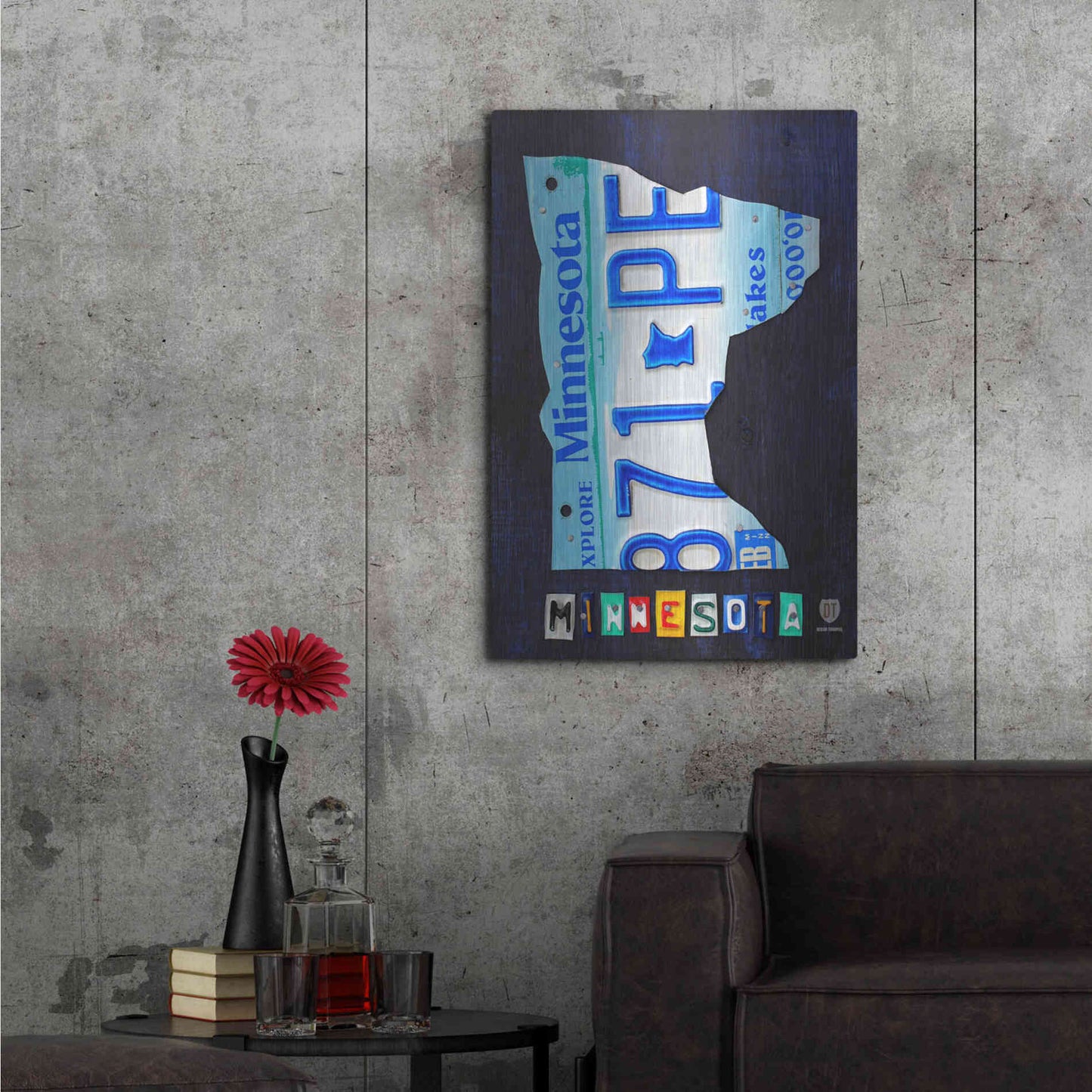 Luxe Metal Art 'Minnesota License Plate Map' by Design Turnpike, Metal Wall Art,24x36