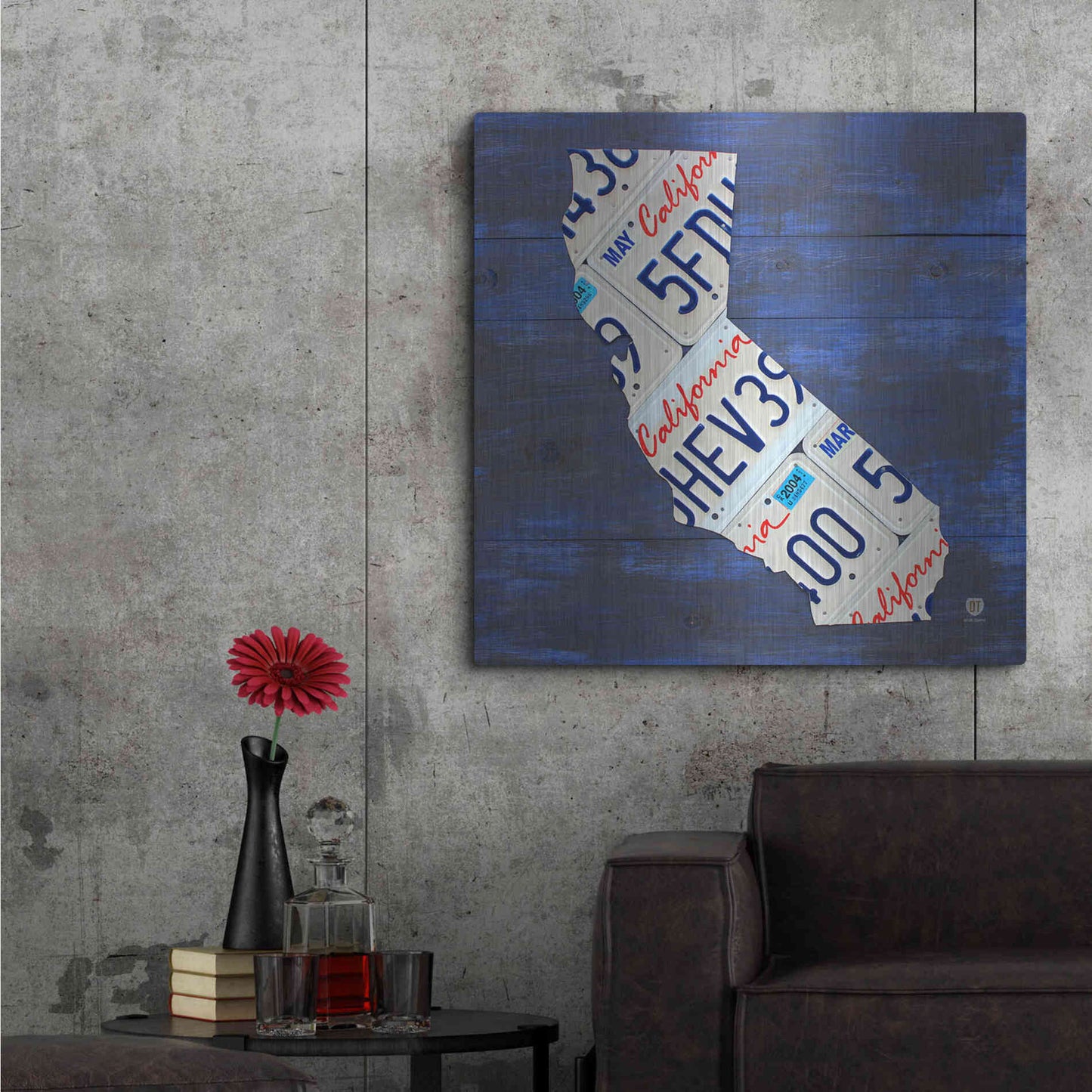 Luxe Metal Art 'California License Plate Map Blue' by Design Turnpike, Metal Wall Art,36x36