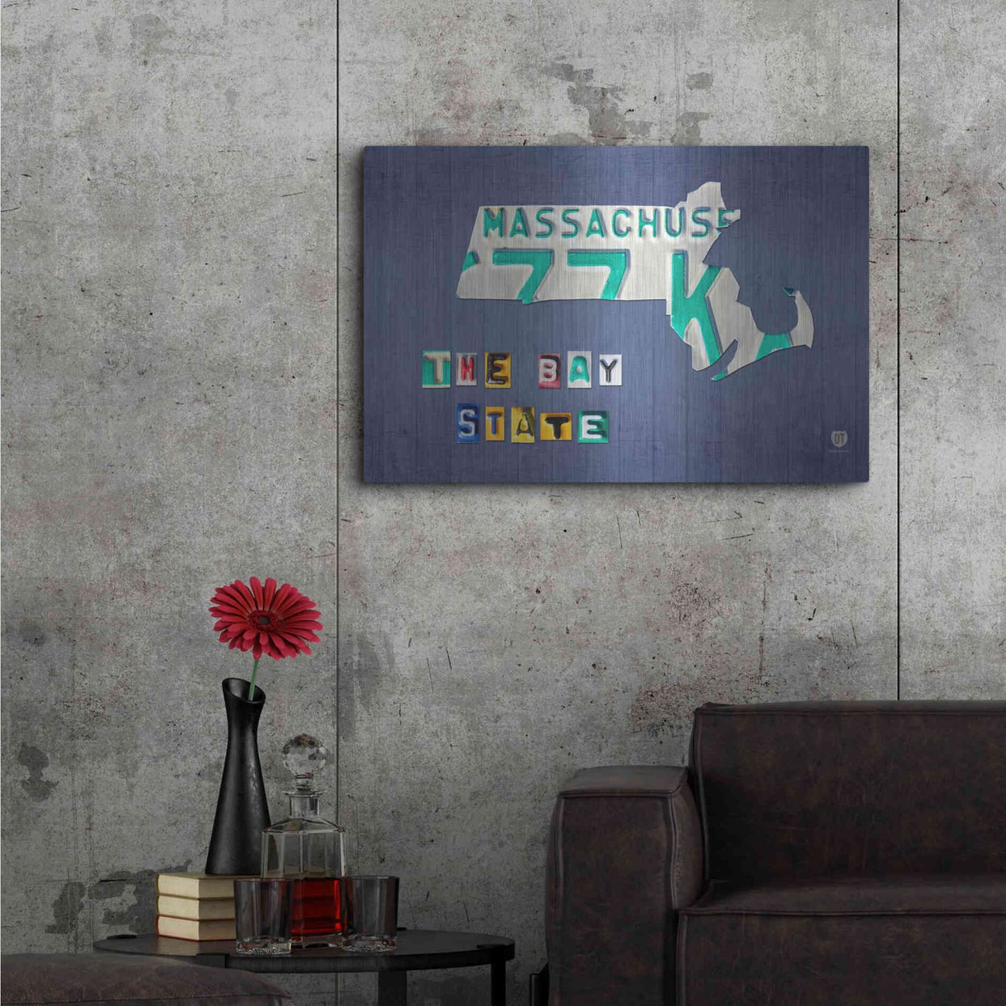 Luxe Metal Art 'Massachusetts License Plate Map' by Design Turnpike, Metal Wall Art,36x24