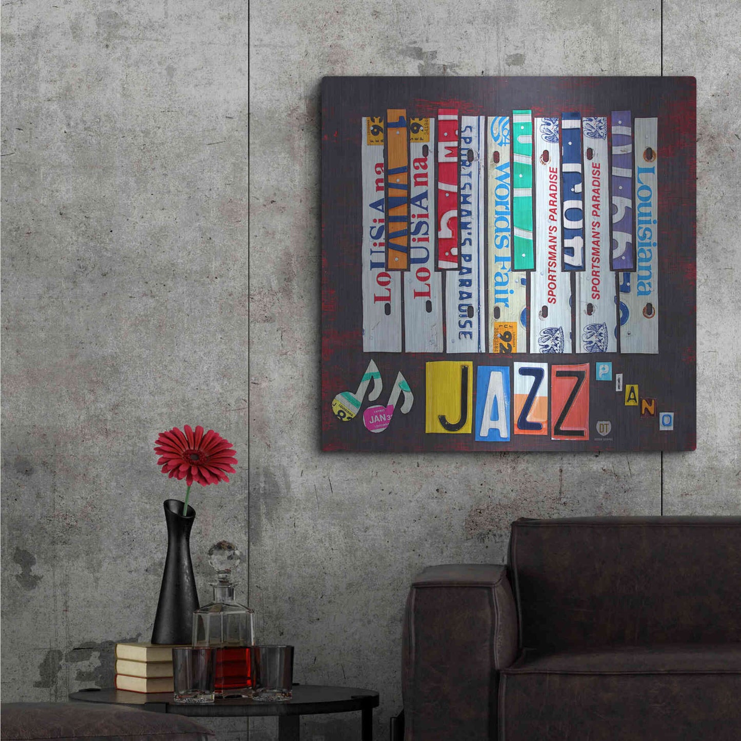 Luxe Metal Art 'License Plate Art Jazz Series Piano ' by Design Turnpike, Metal Wall Art,36x36