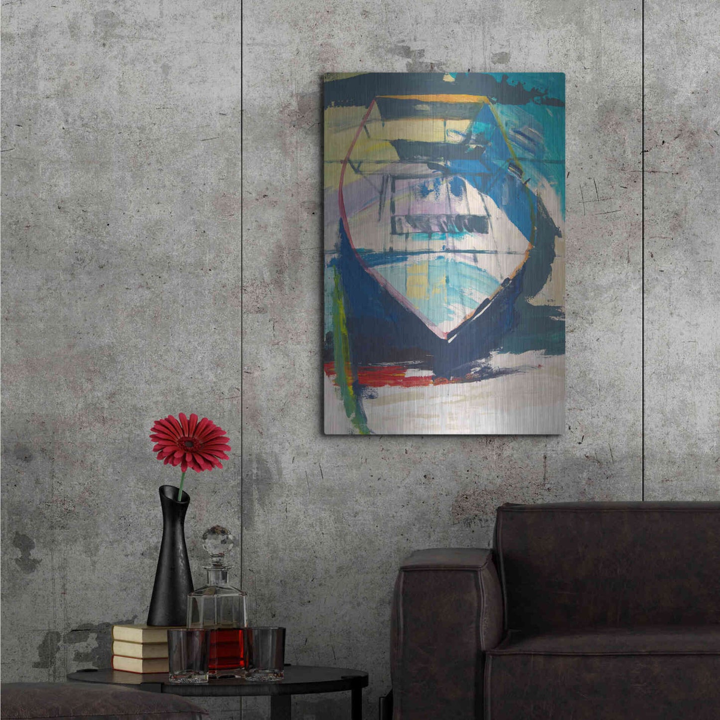 Luxe Metal Art 'Red Green Skiff' by Beth Forst, Metal Wall Art,24x36