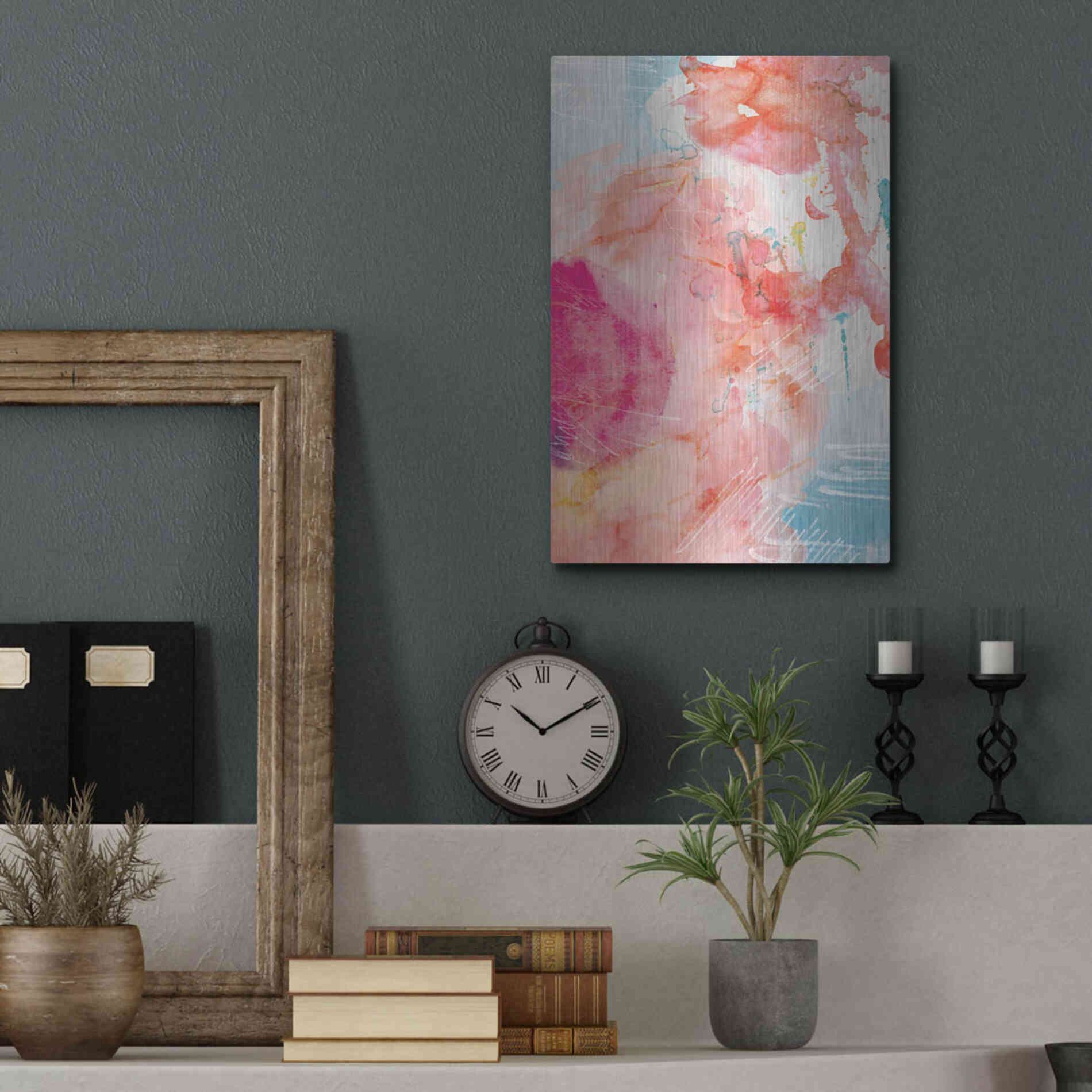 Luxe Metal Art 'Abstract Turquoise Pink No. 1' by Louis Duncan-He, Metal Wall Art,12x16