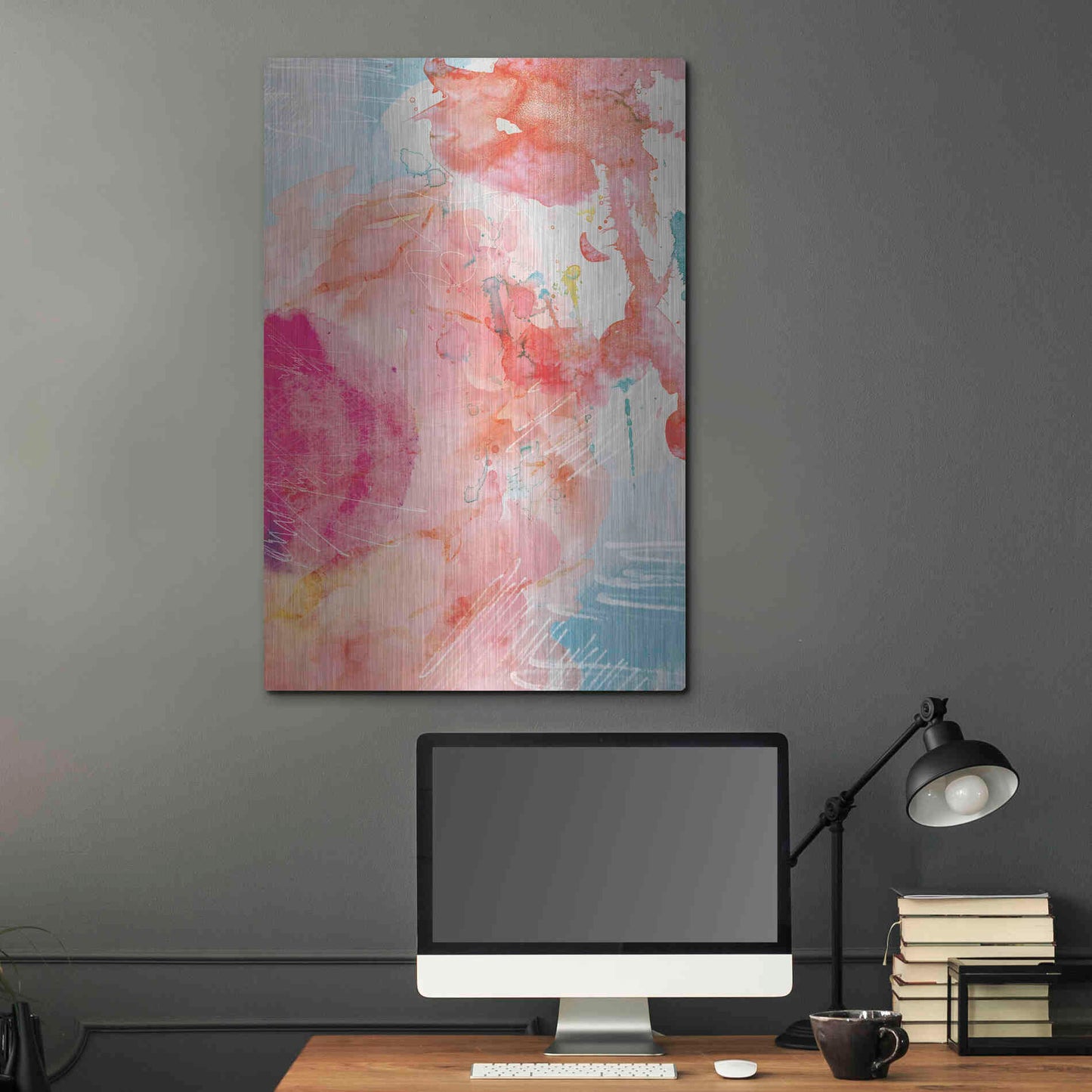 Luxe Metal Art 'Abstract Turquoise Pink No. 1' by Louis Duncan-He, Metal Wall Art,24x36