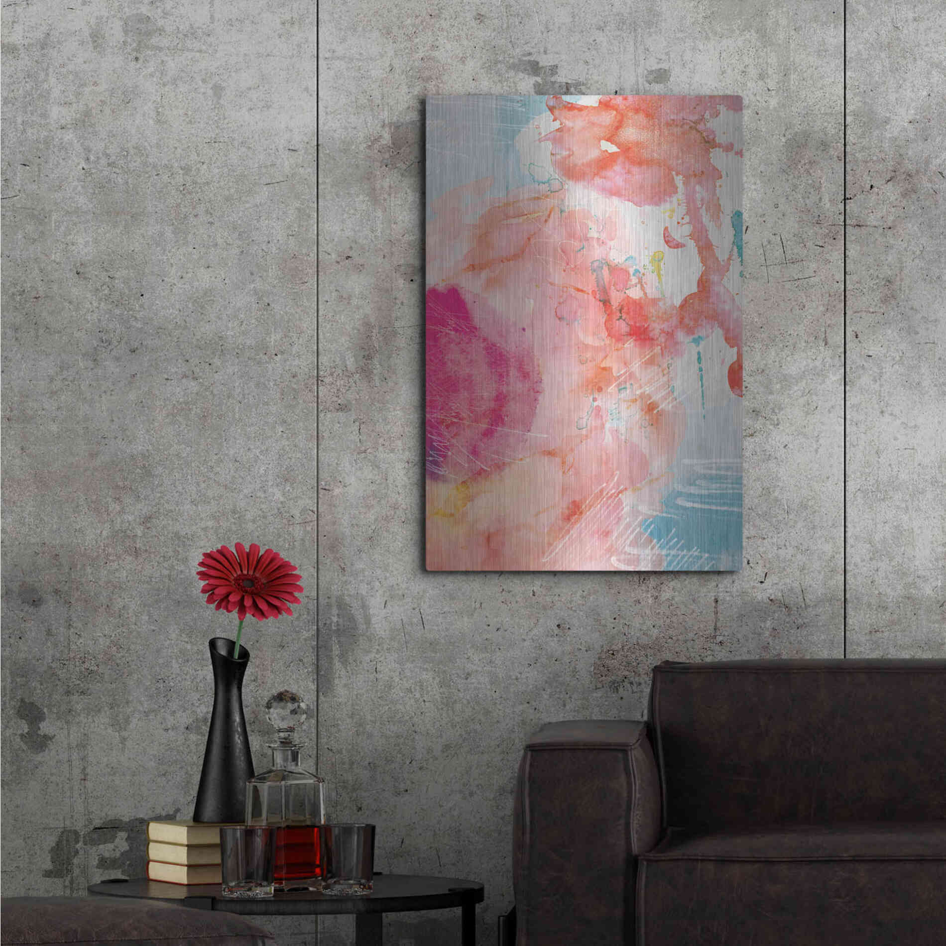Luxe Metal Art 'Abstract Turquoise Pink No. 1' by Louis Duncan-He, Metal Wall Art,24x36